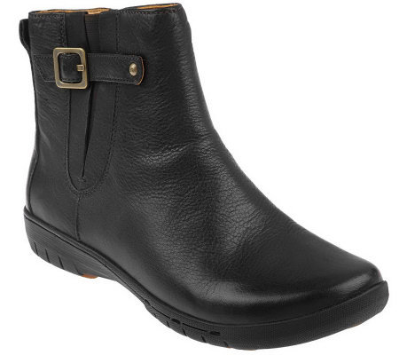 Clarks Unstructured Leather Side Zip Ankle Boots w/Buckle — QVC.com