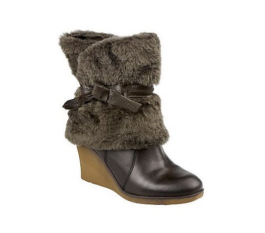 BareTraps Leather & Faux Fur Wedge Boots w/ Side Zip - QVC.com