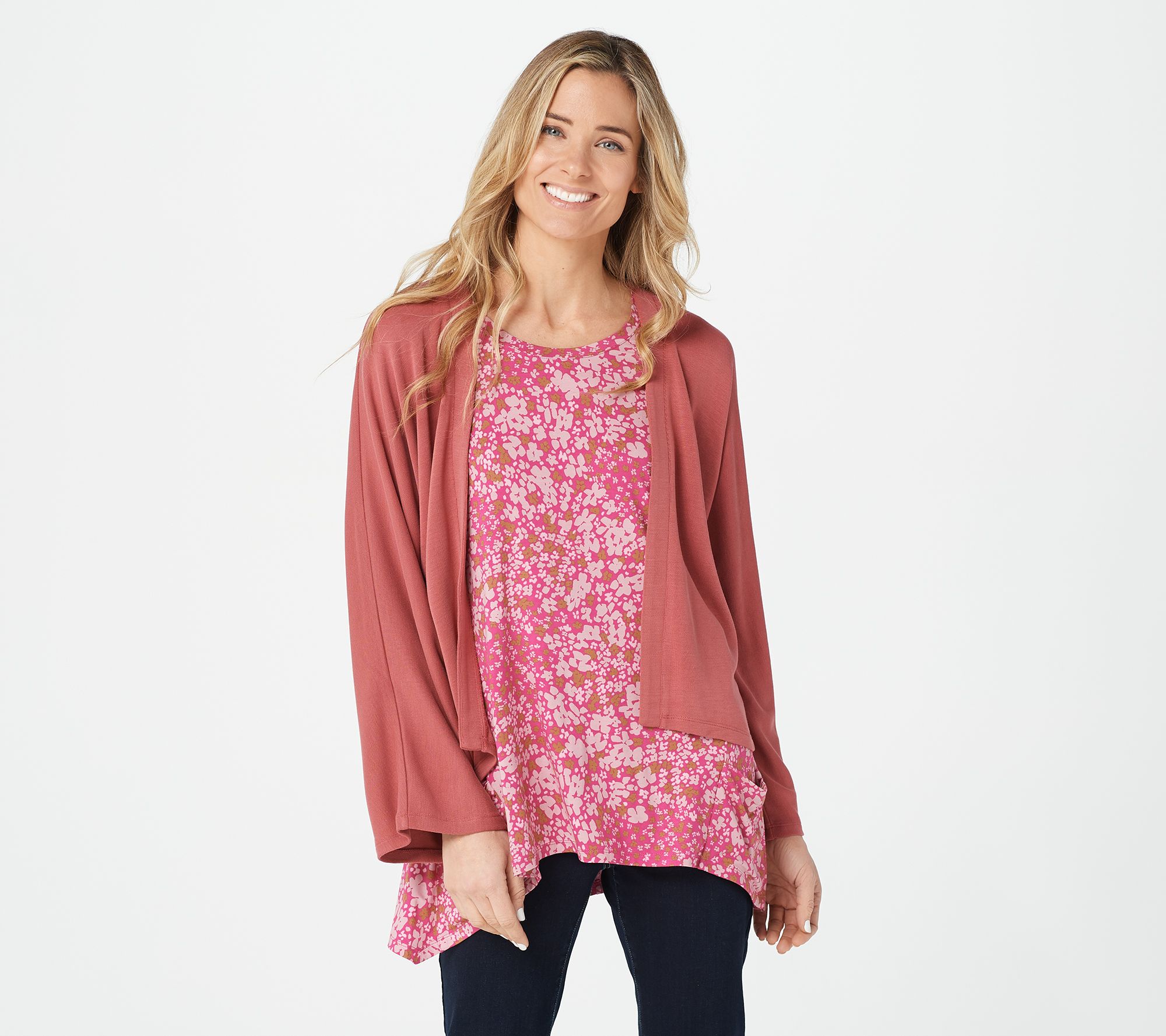 LOGO by Lori Goldstein Double Knit Shrug with Dolman Sleeves - QVC.com