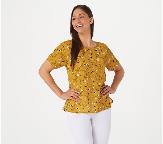 Joan Rivers Floral Print Blouse with Inverted Back Pleat