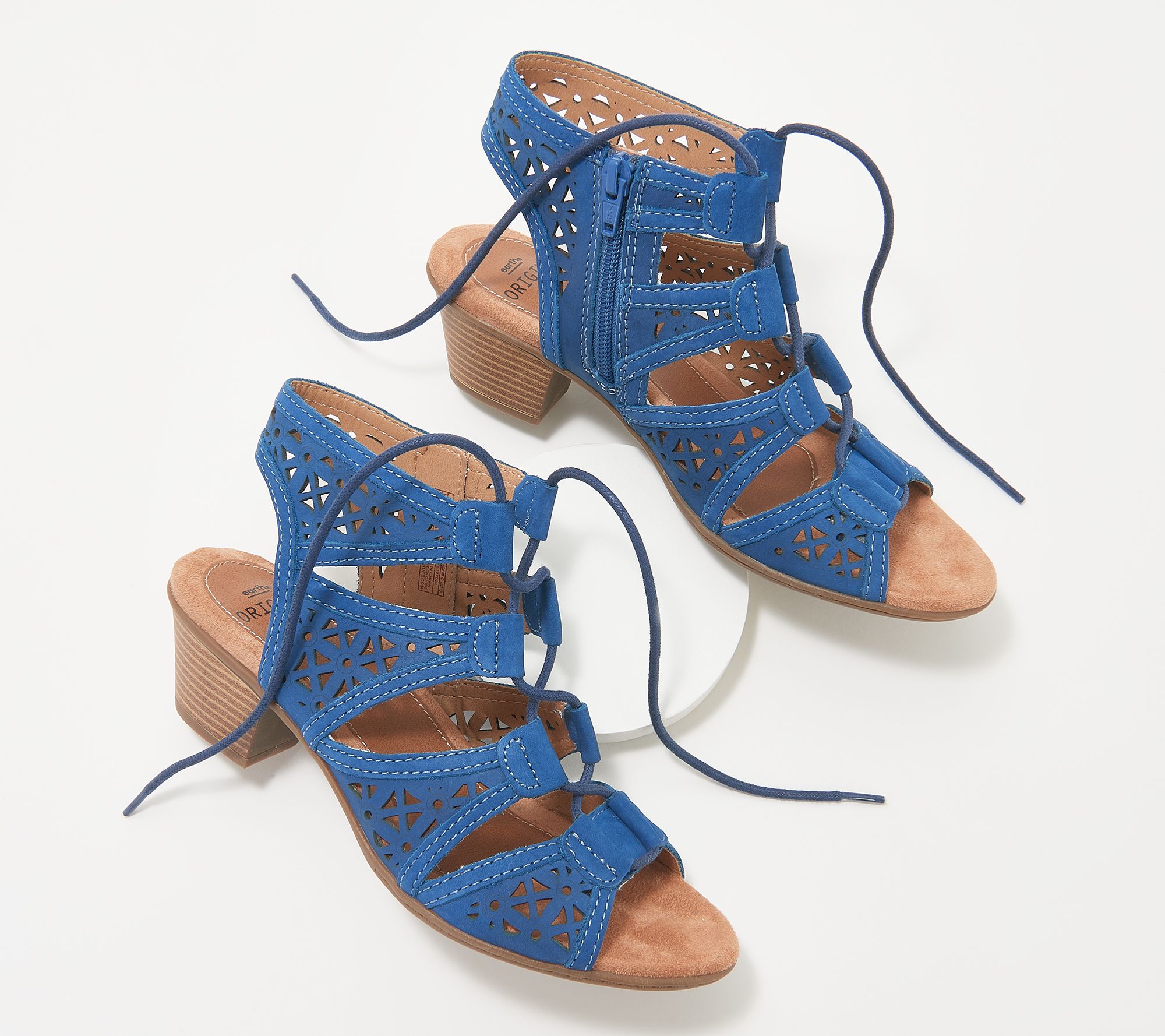 Earth Origins Leather Lace-Up Heeled Sandals - Carey - QVC.com