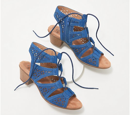 Earth Origins Leather Lace-Up Heeled Sandals - Carey