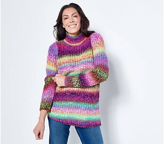 LOGO by Lori Goldstein Ombre' Stripe Mock-Neck Sweater