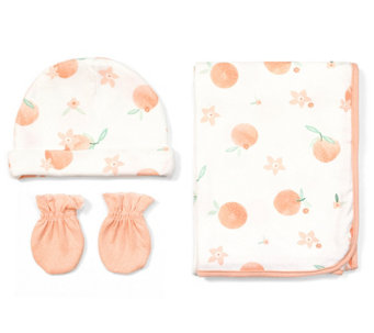 Rabbit + Bear Peaches Blanket, Mittens, and Cap