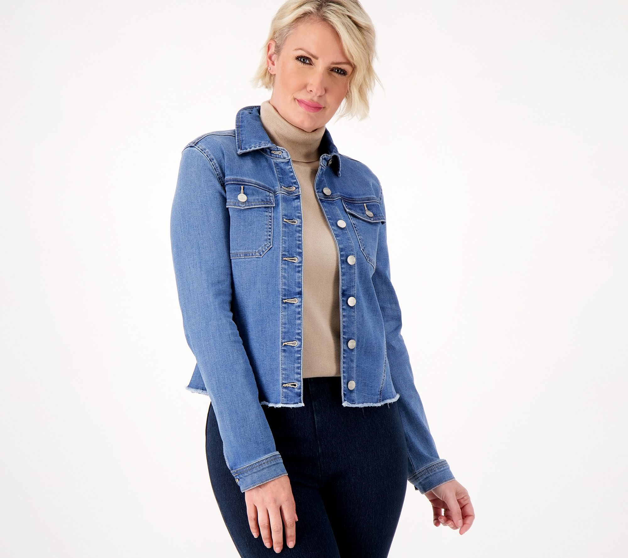 NYDJ Lightweight Denim Jacket w/ Frayed Hem- Lovesick - QVC.com