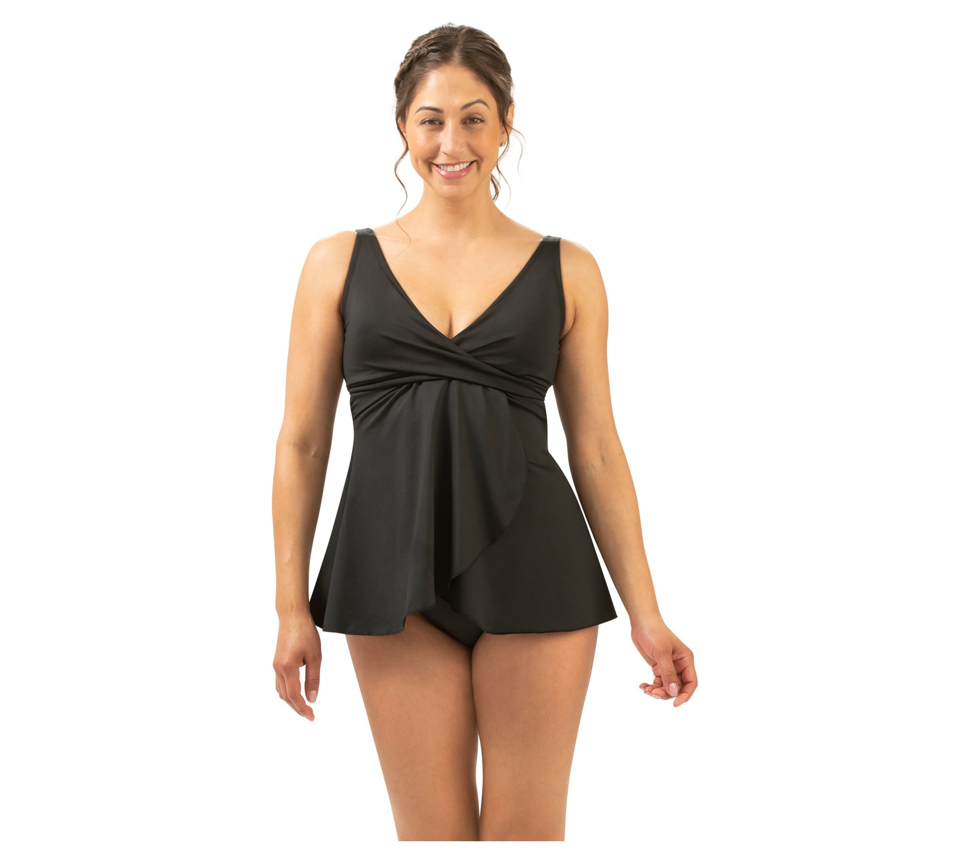 Dolfin Aquashape Womens Solid V-Front Tankini Top in Black