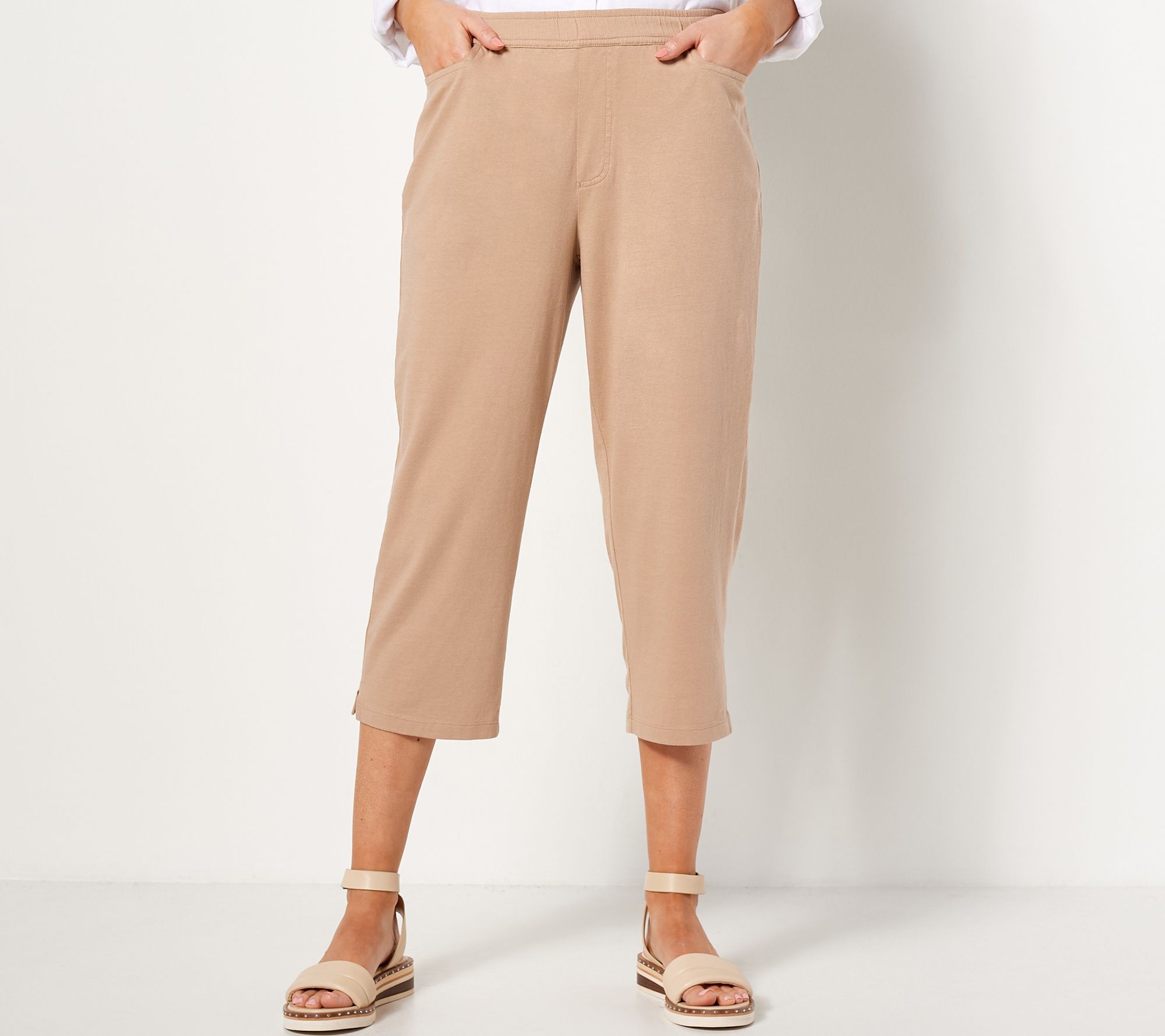 Susan Graver PURE Printed Linen Blend Regular Pull-On Capri Pants 