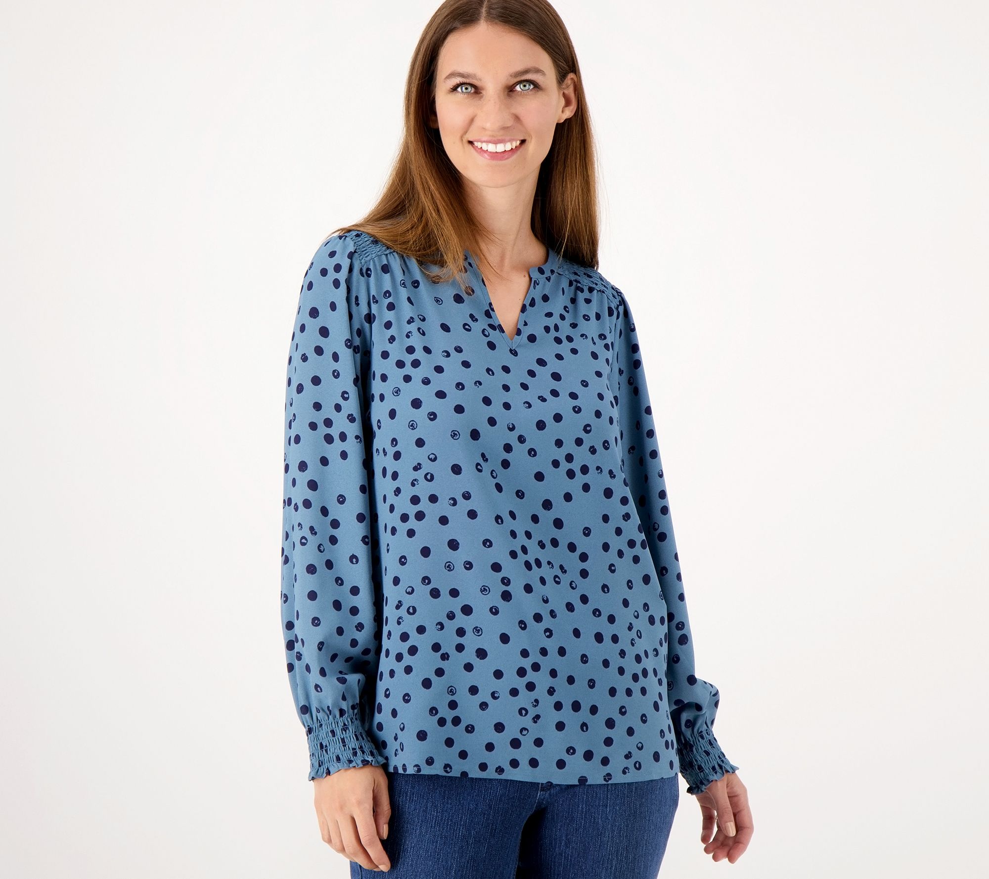 "As Is" Belle by Kim Gravel Pearly Dot Split Neck Blouse