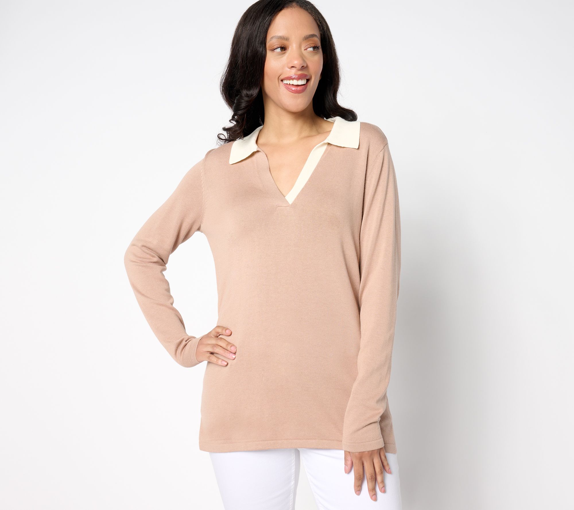 Belle by Kim Gravel Preppy Colorblock Polo Sweater