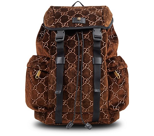 Pre-Owned Gucci Tiger Backpack GG Velvet Brown