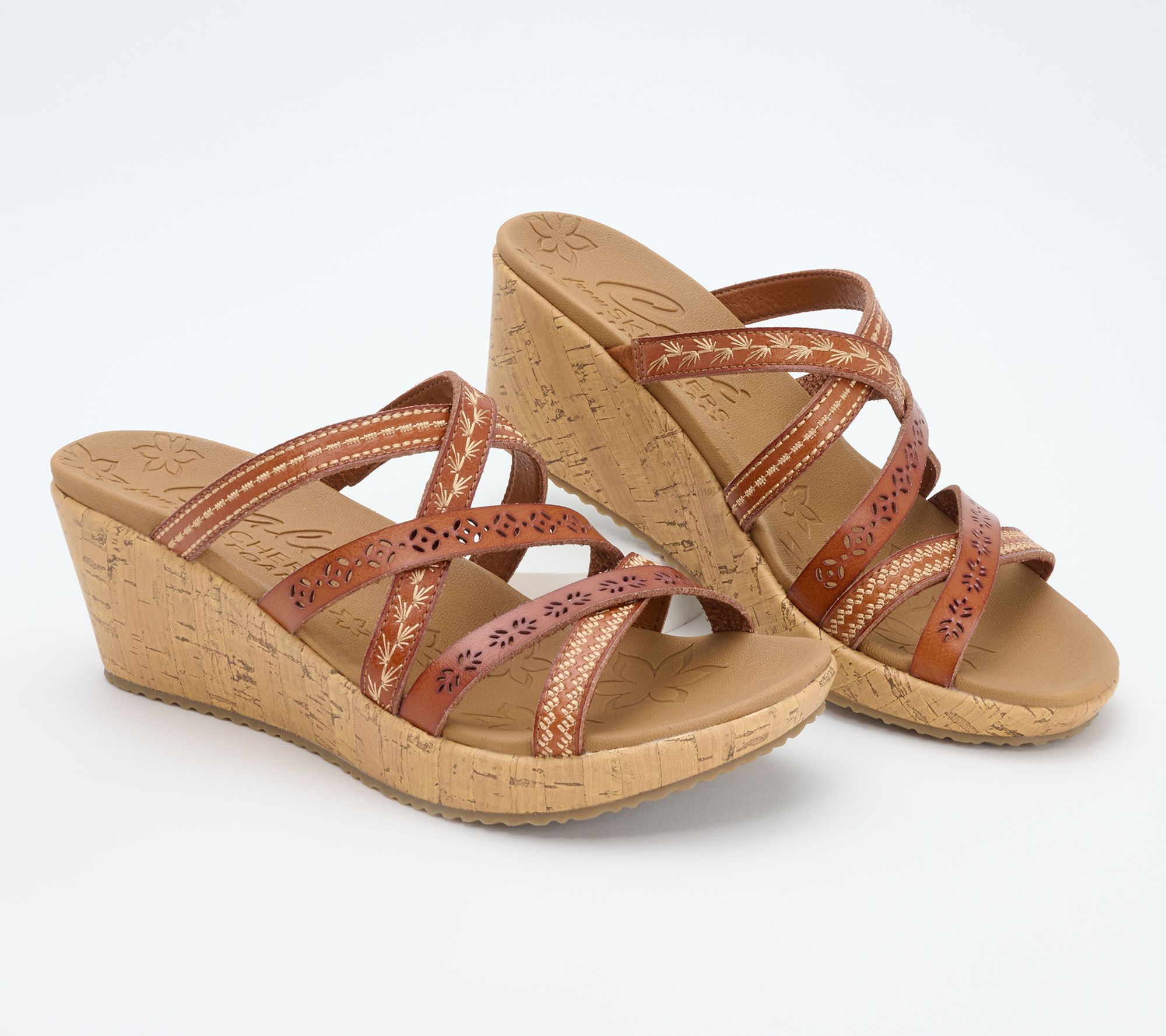 "As Is" Skechers Beverlee Vegan Wedge Strappy Sandals- Tiger