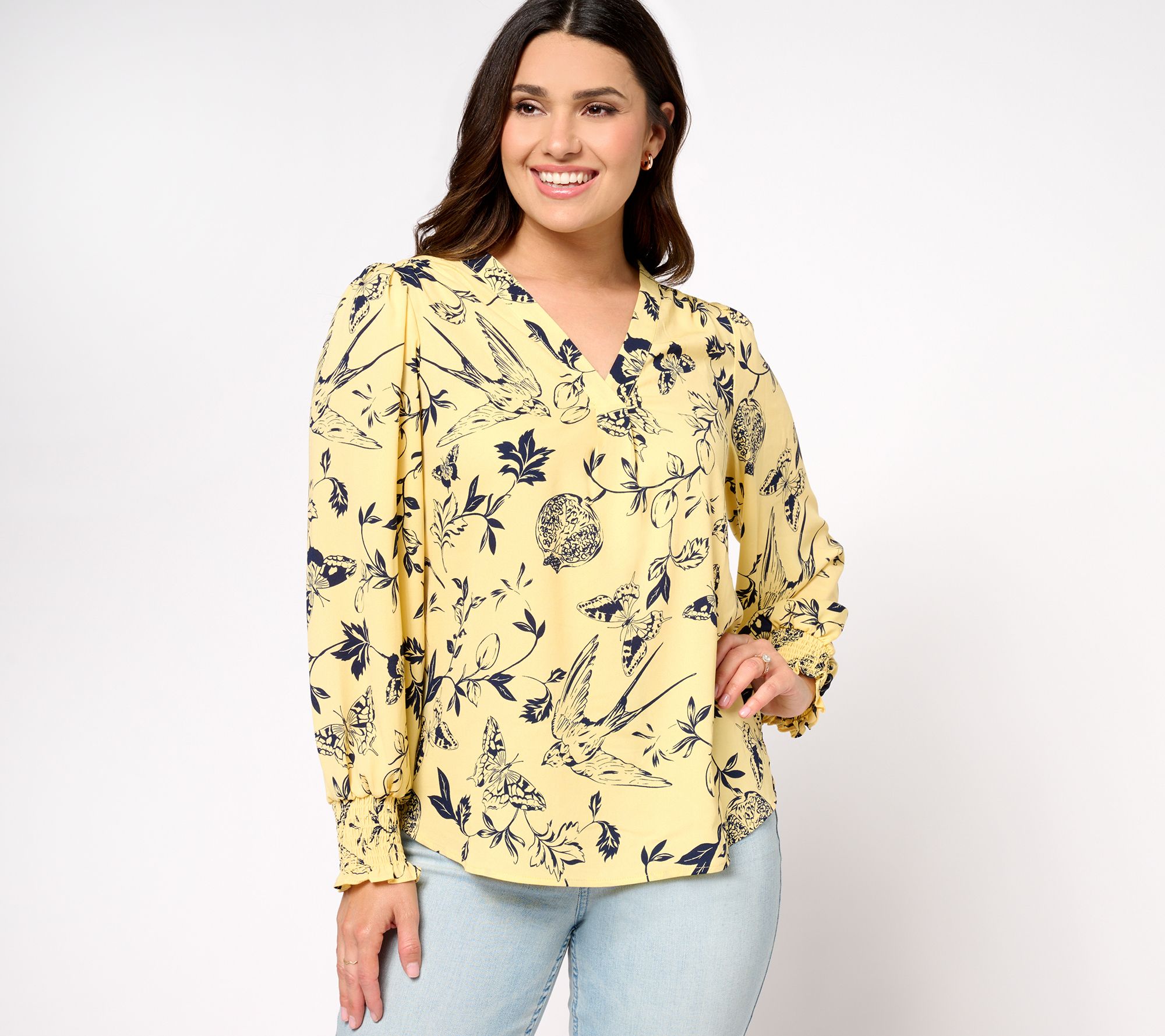 "As Is" Belle by Kim Gravel Chinoiserie Print Woven Blouse