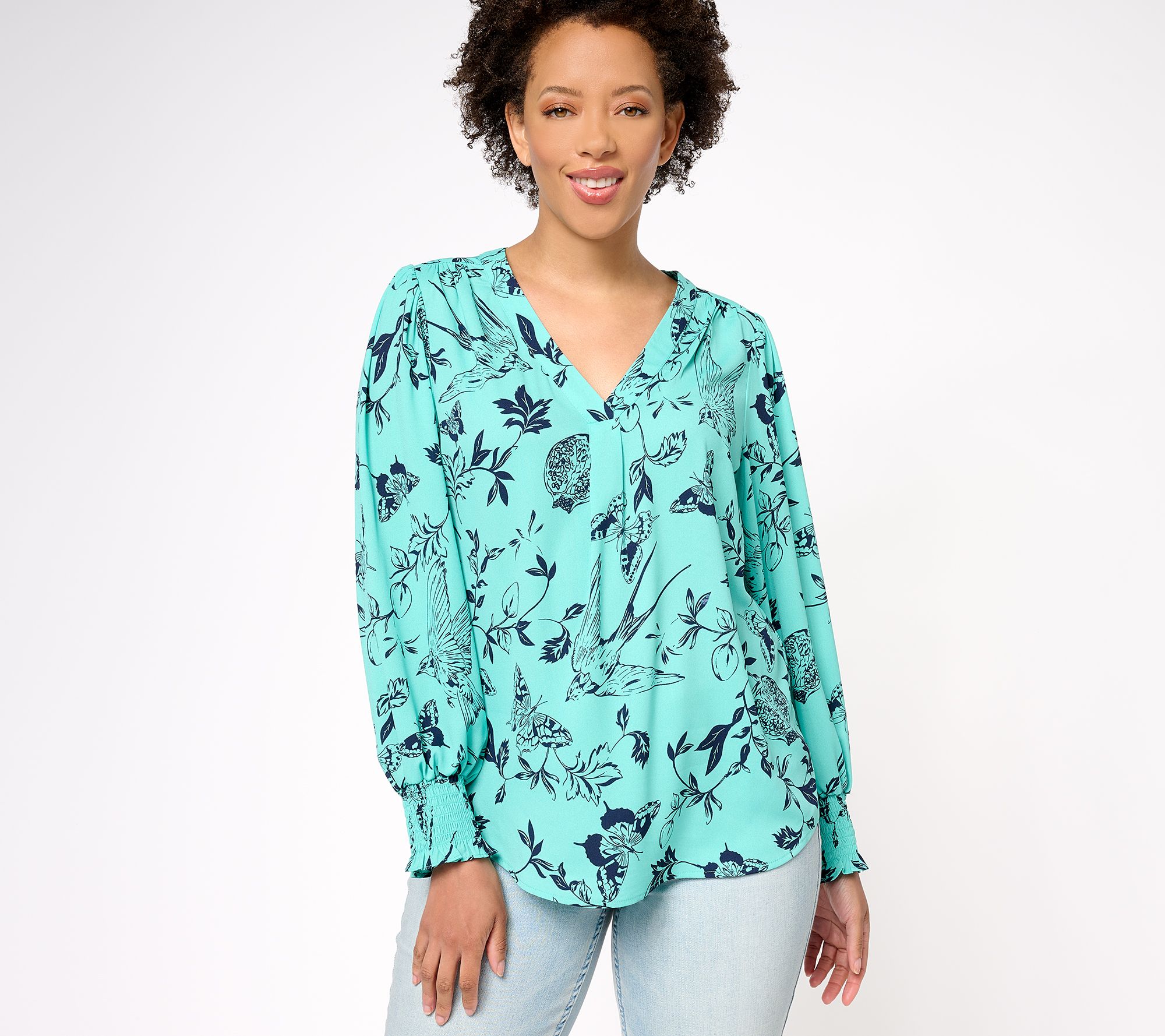 "As Is" Belle by Kim Gravel Chinoiserie Print Woven Blouse
