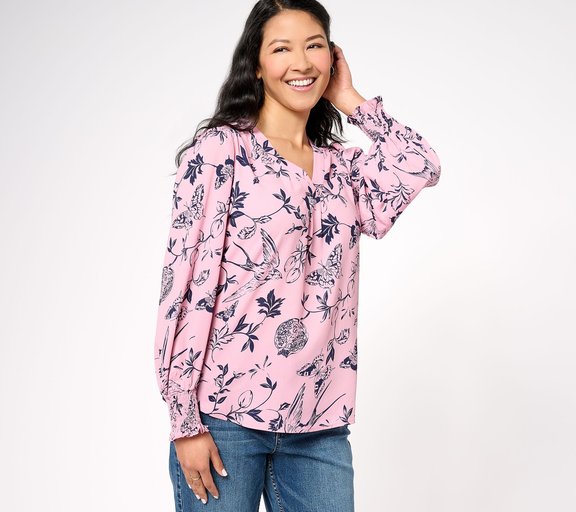 "As Is" Belle by Kim Gravel Chinoiserie Print Woven Blouse