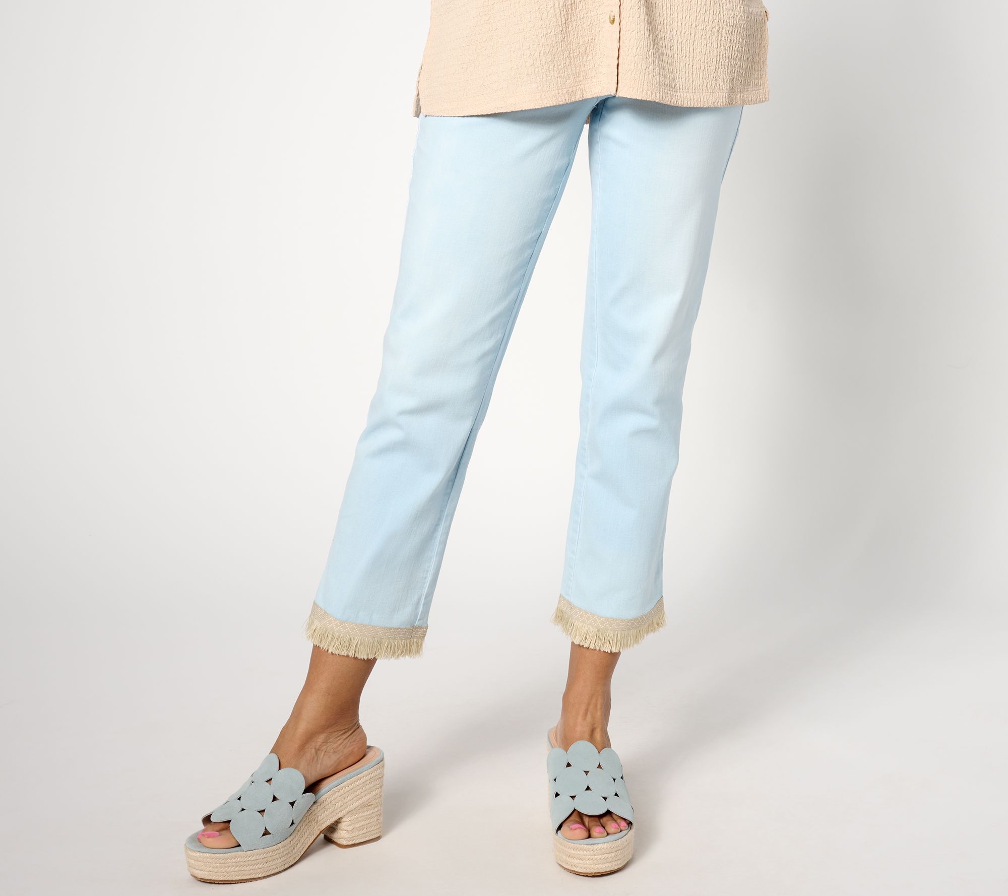 Belle by Kim Gravel Petite TripleLuxe Tiki Island Fringe Trim Crop Pant
