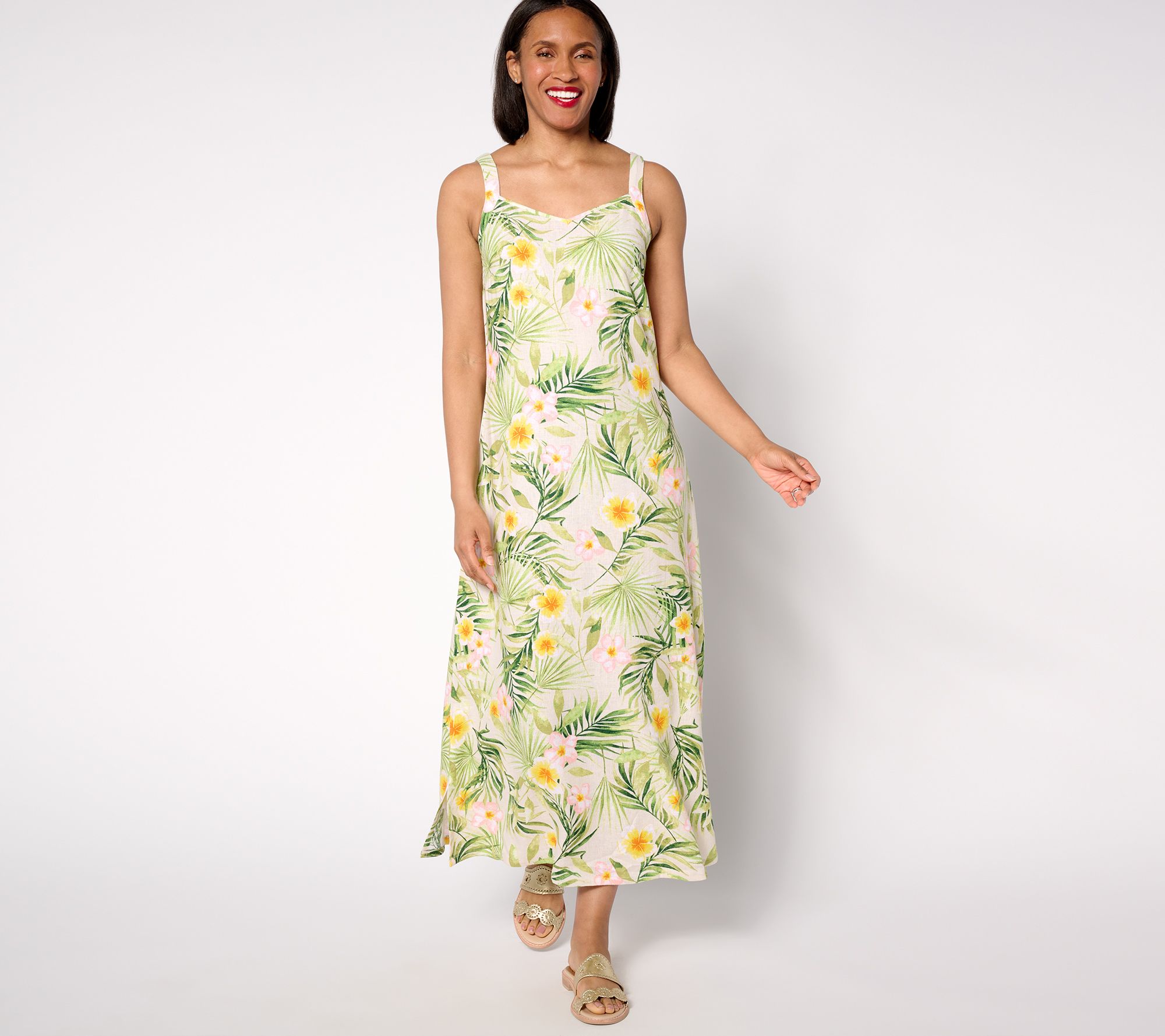 Denim & Co. Naturals Petite Printed Linen Blend Maxi Dress