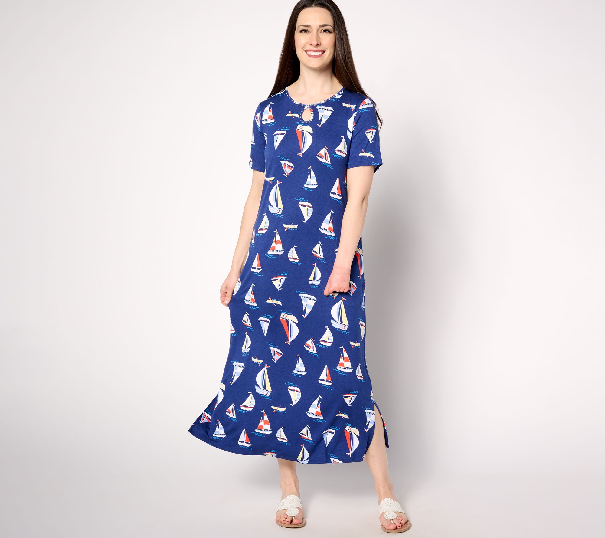 Quacker Factory Sail Away Short Sleeve Dress with Pockets