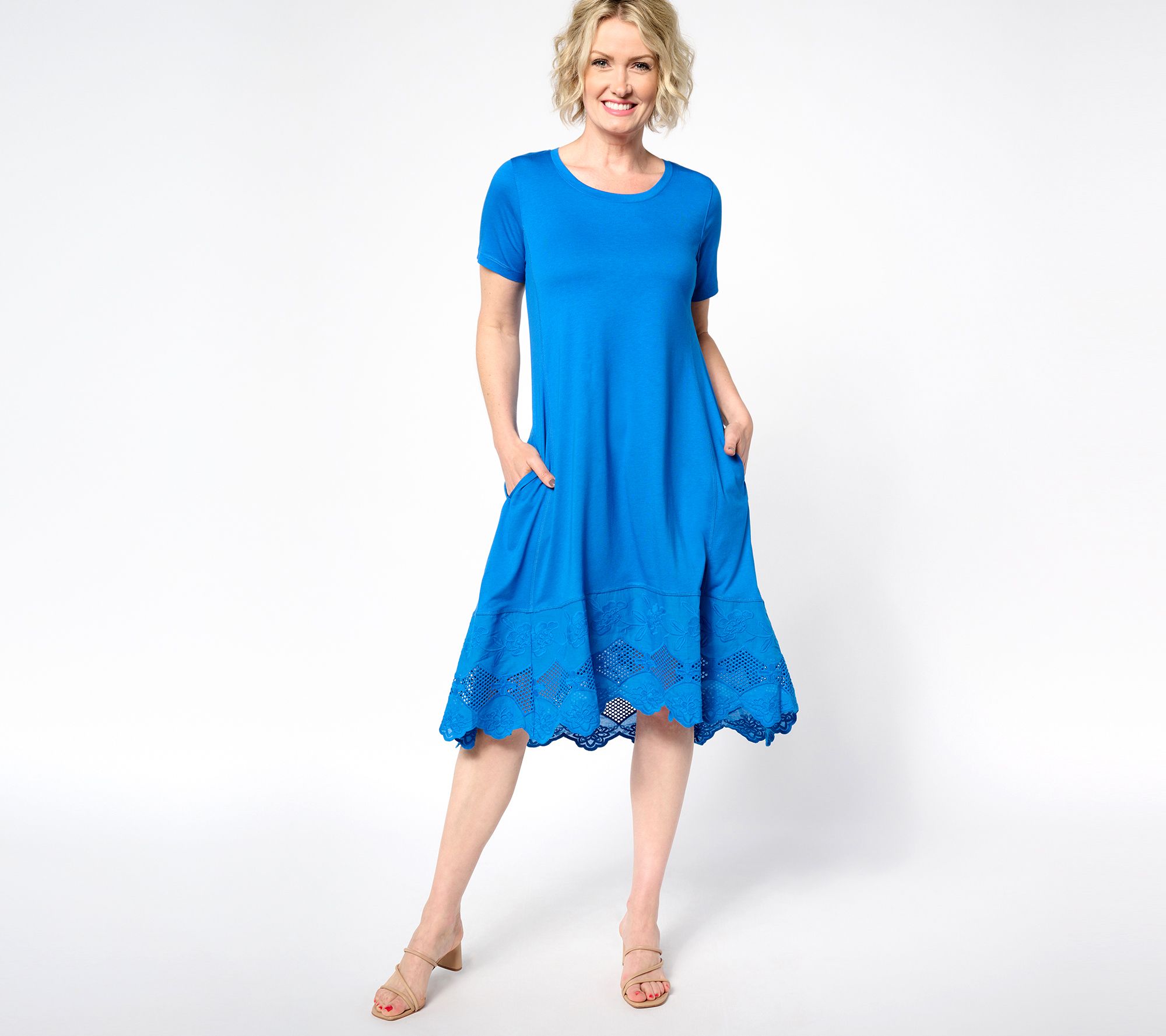 LOGO Lavish by Lori Goldstein Regular Knit Dress with Lace Hem