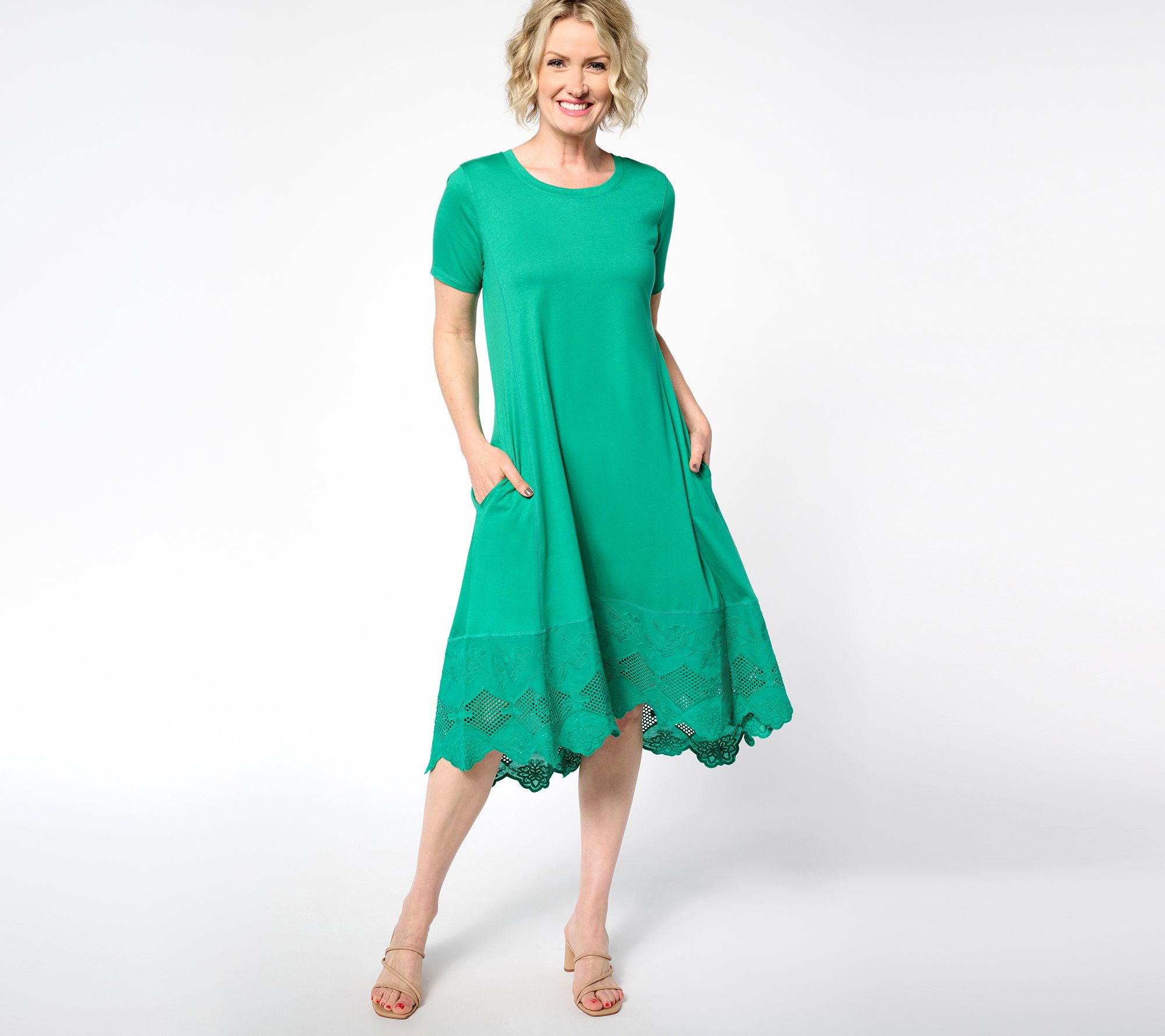 LOGO Lavish by Lori Goldstein Regular Knit Dress with Lace Hem