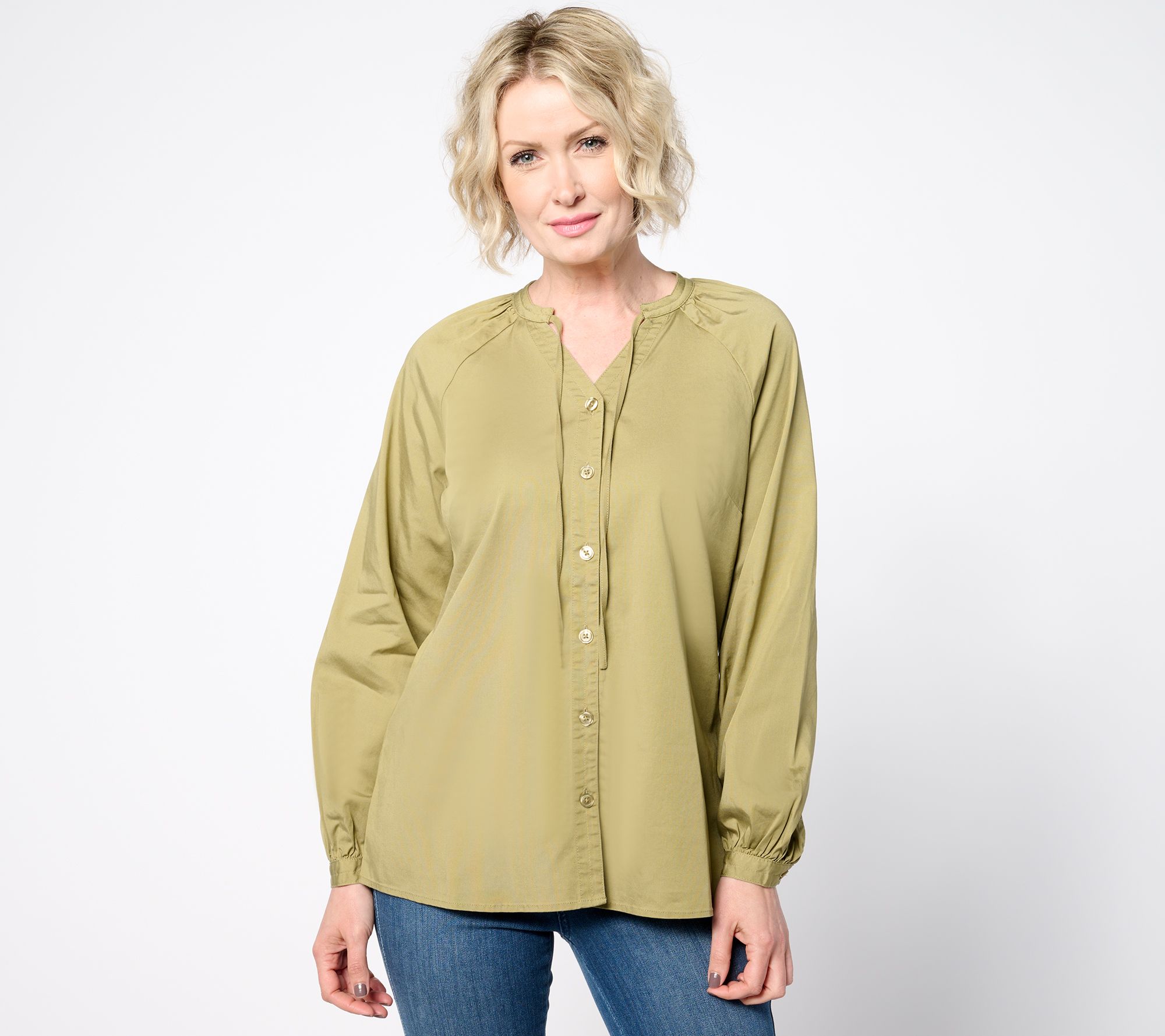 Belle by Kim Gravel Belle Tencel Blouson Sleeve Blouse - QVC.com