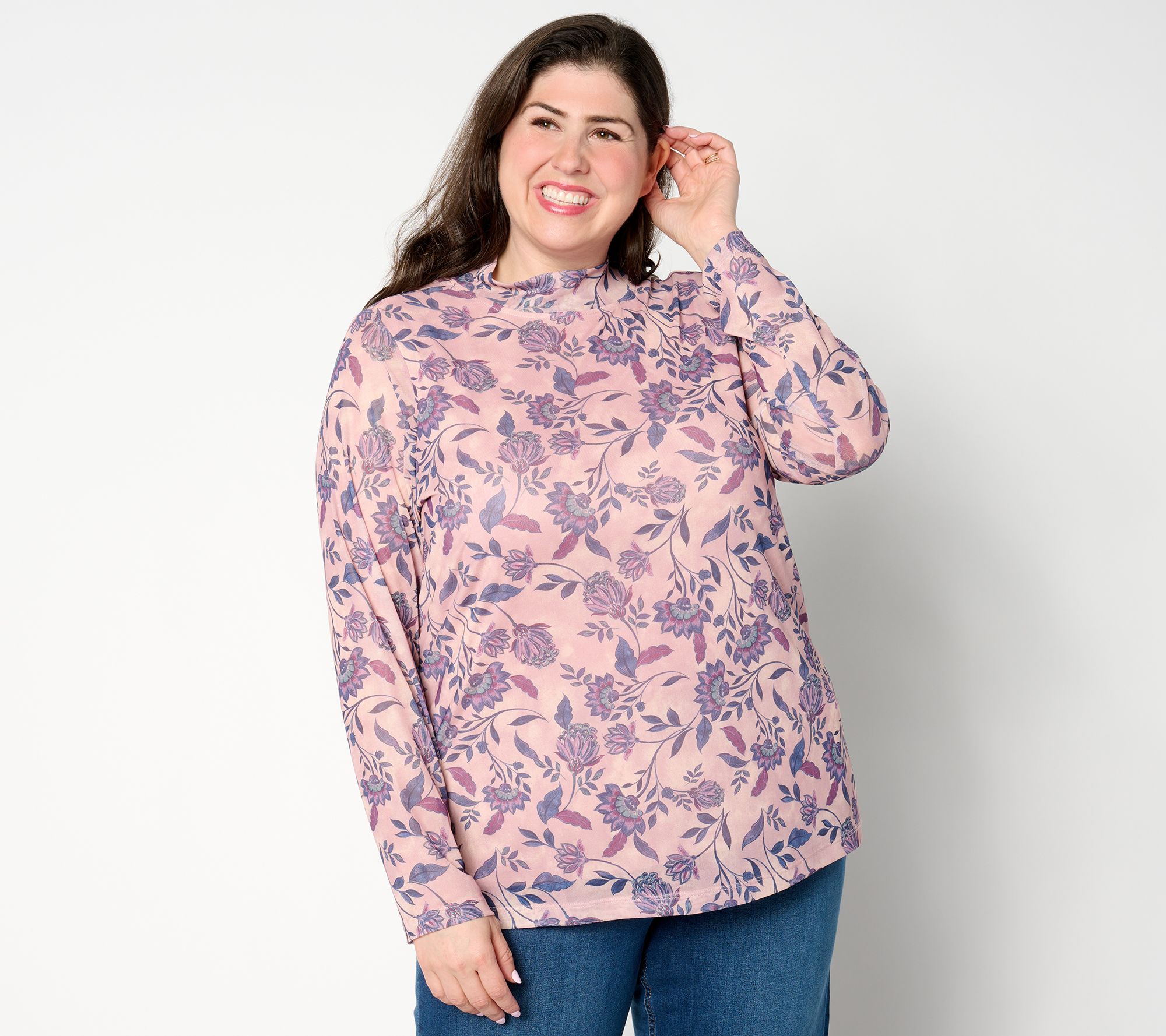 Denim & Co. Signature Printed Knit Long Sleeve Turtleneck Top