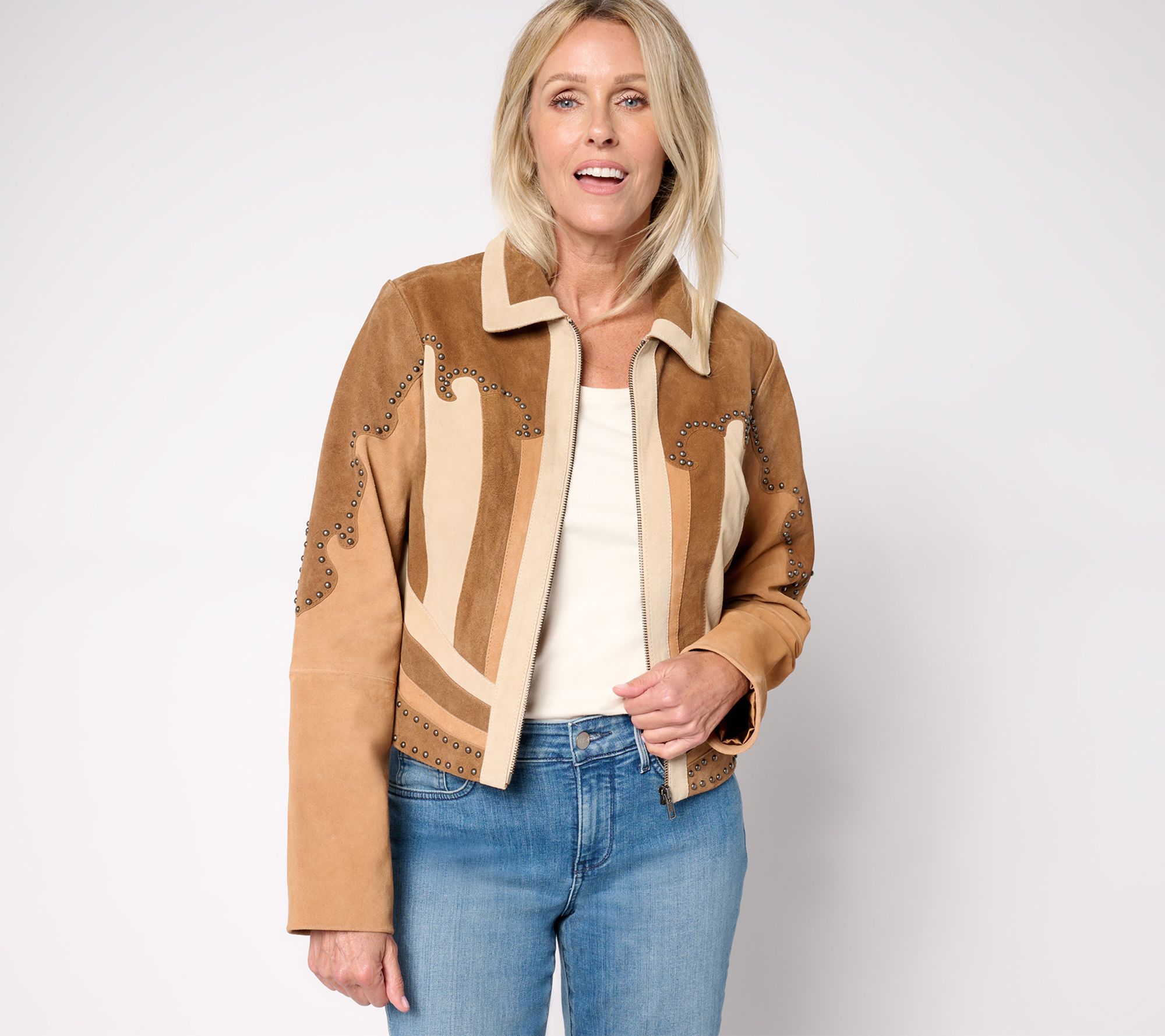 American West by Carolyn Pollack Color Blocked Suede Jacket