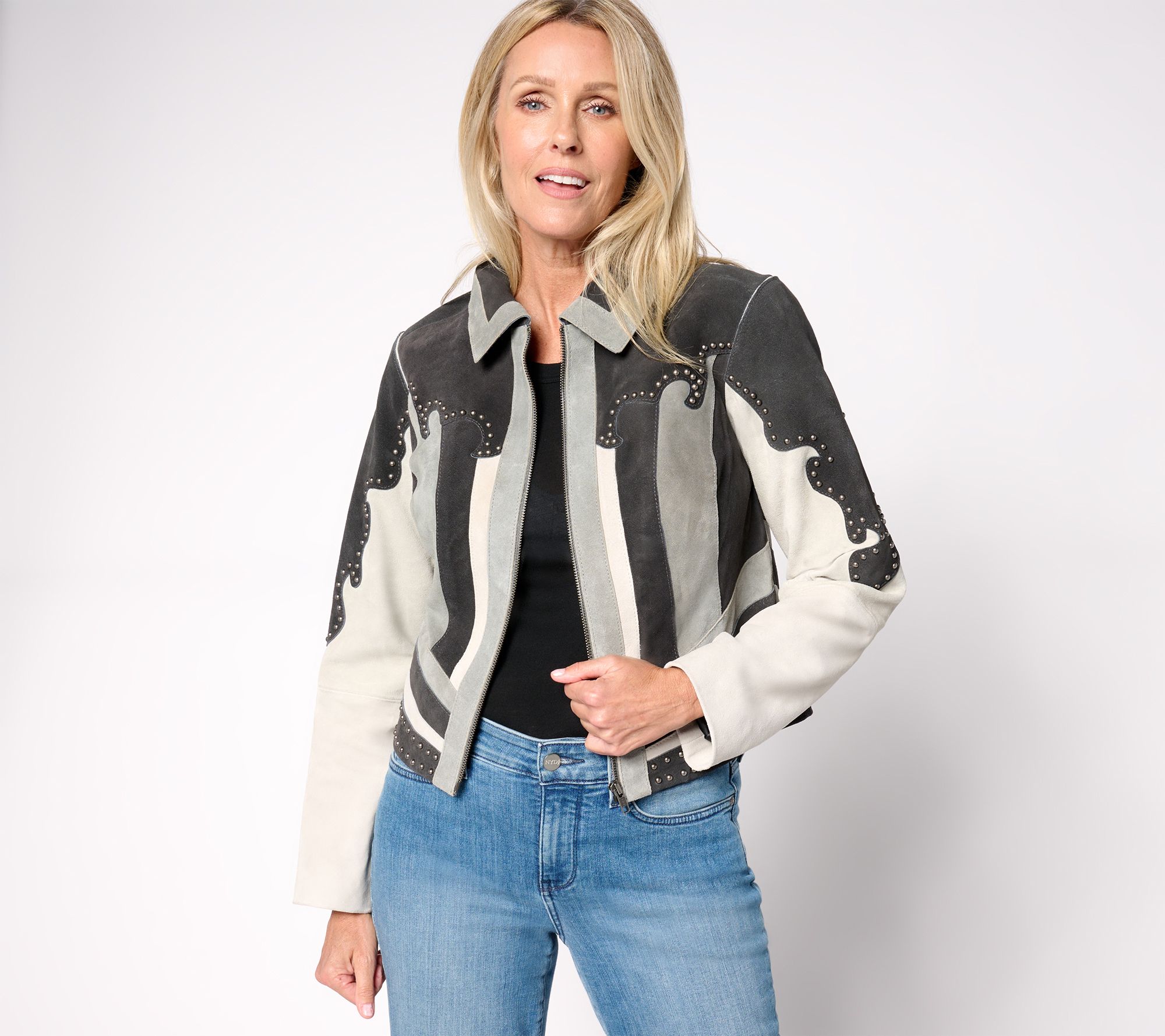 American West by Carolyn Pollack Color Blocked Suede Jacket