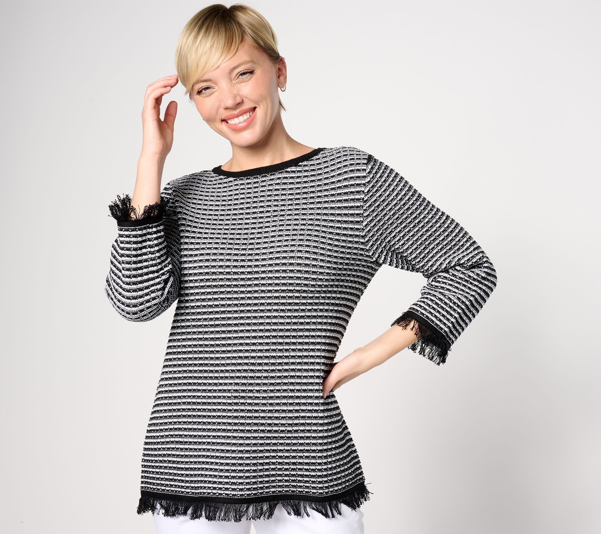 "As Is" Joan Rivers Red Carpet Novelty Stitch Fringe Sweater