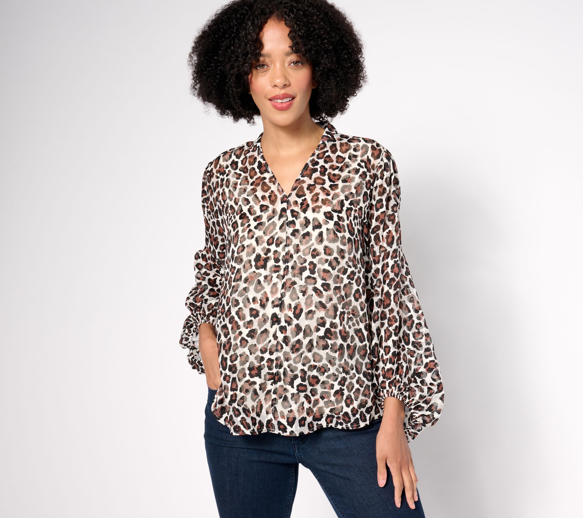 BEAUTIFUL by Lawrence Zarian Printed Textured Blouse with Knit Tank