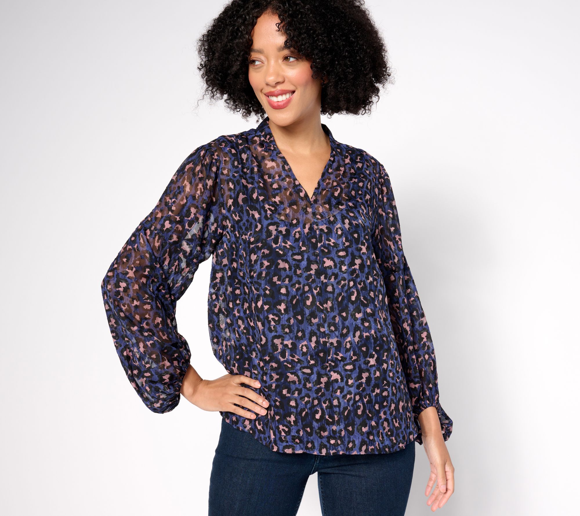 BEAUTIFUL by Lawrence Zarian Printed Textured Blouse with Knit Tank