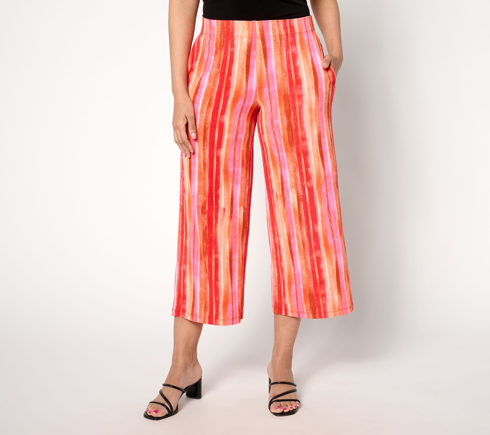 "As Is" Susan Graver Reg Printed Liquid Knit Wide Leg Crop Pants
