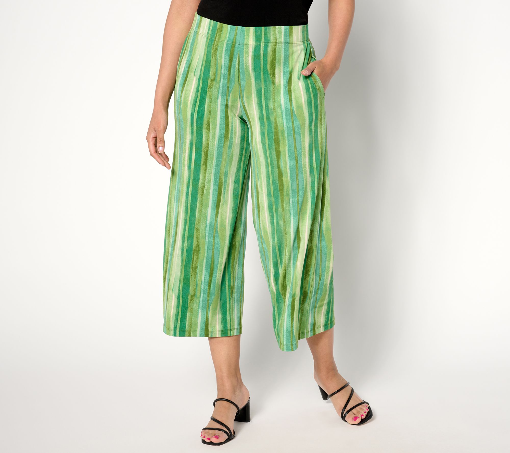 "As Is" Susan Graver Reg Printed Liquid Knit Wide Leg Crop Pants