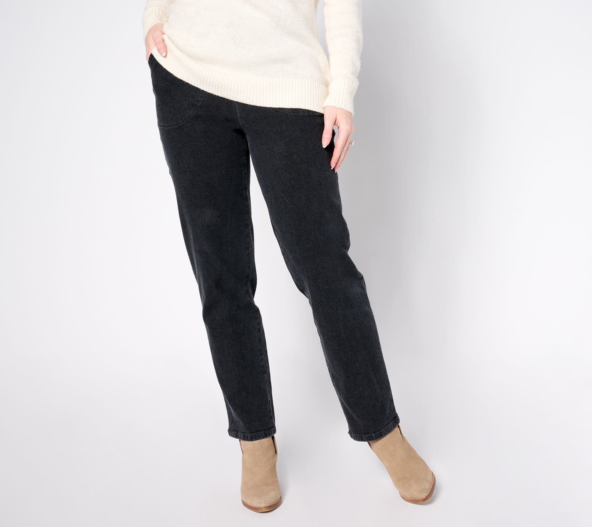 Denim & Co. Original Waist Stretch Tall Side Pocket Pant-BlackDenim