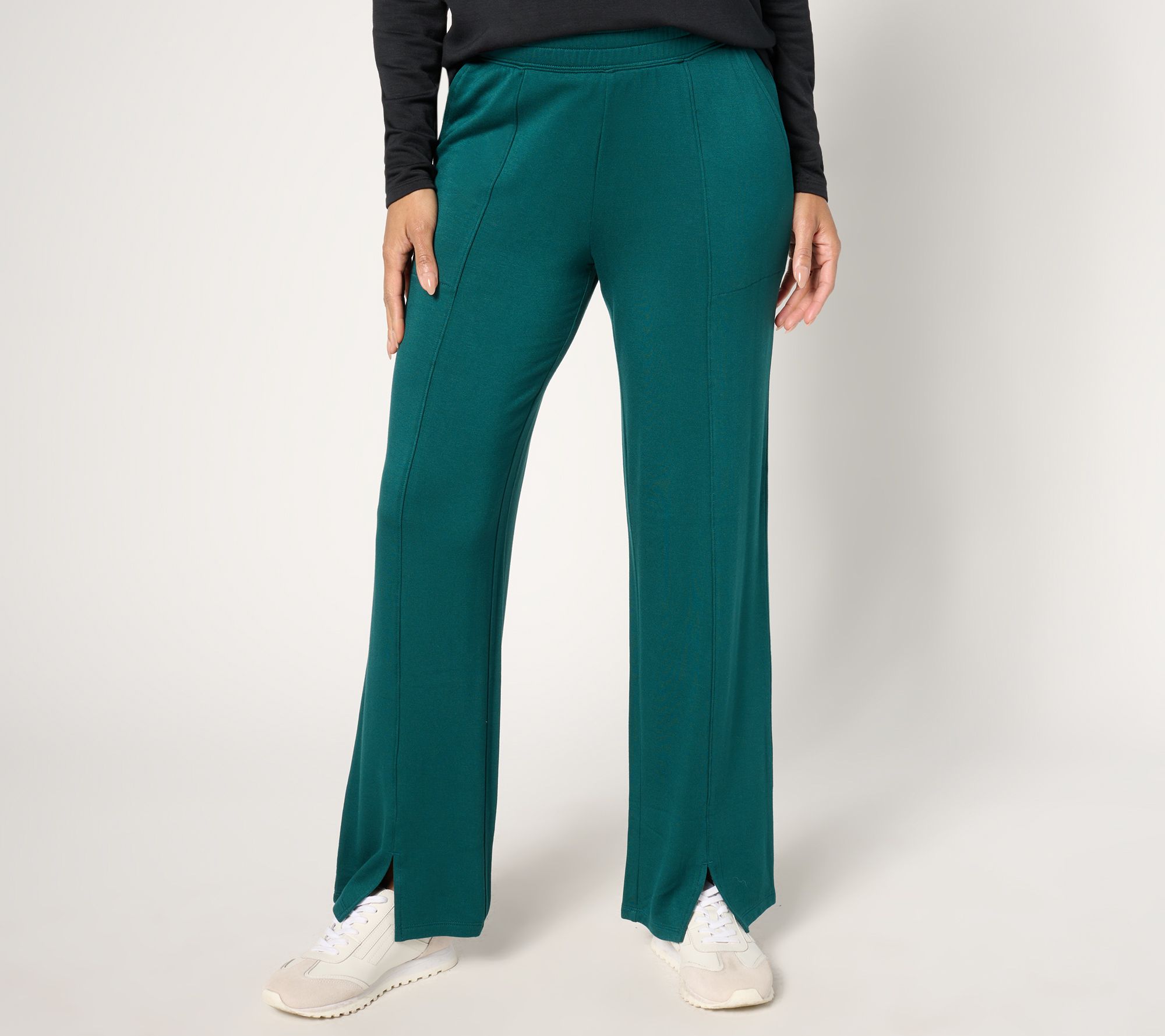 AnyBody Petite Brushed French Terry Full-Length Pants