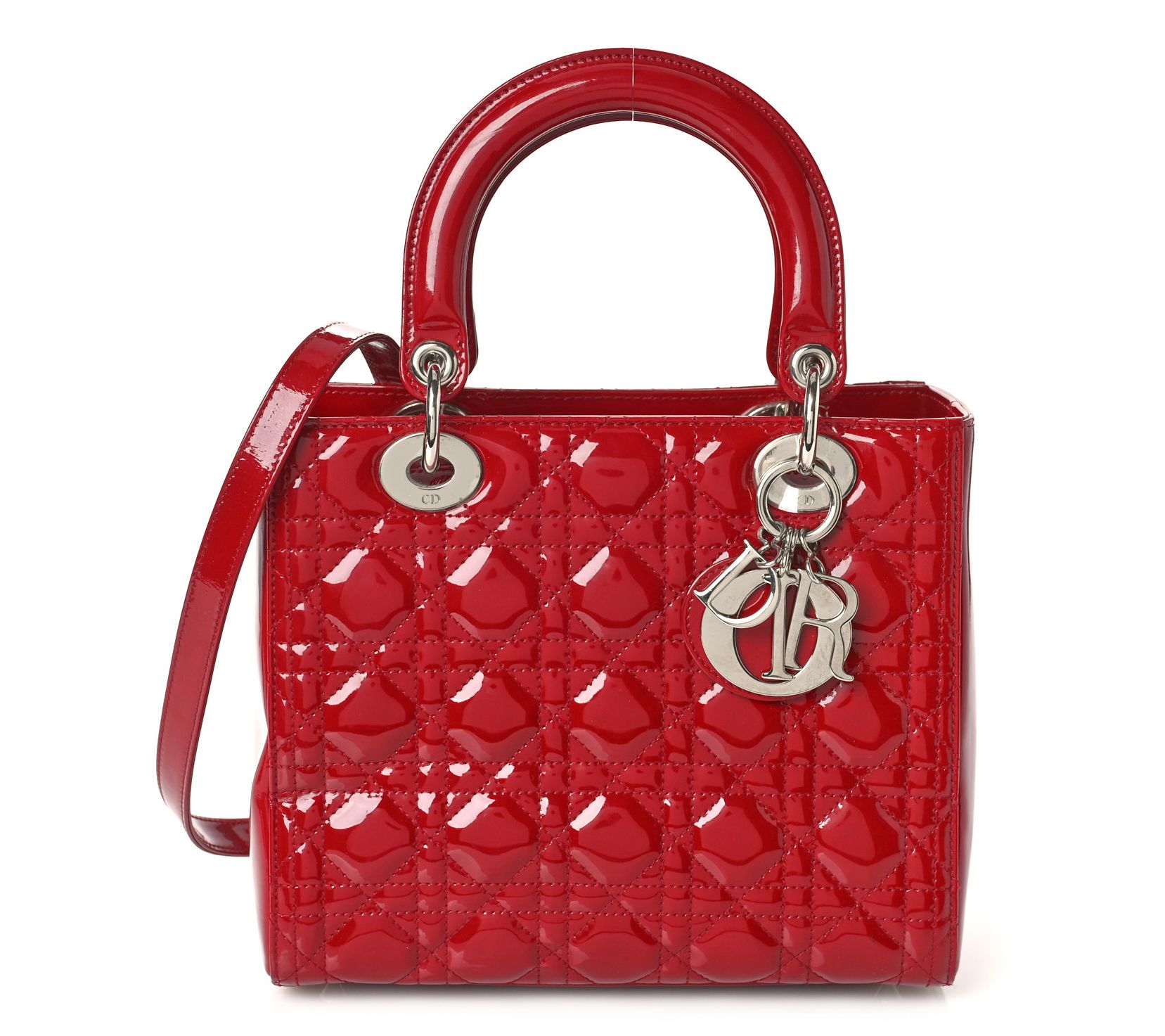 Pre-Owned Dior Patent Lady Dior SHW Cannage Red