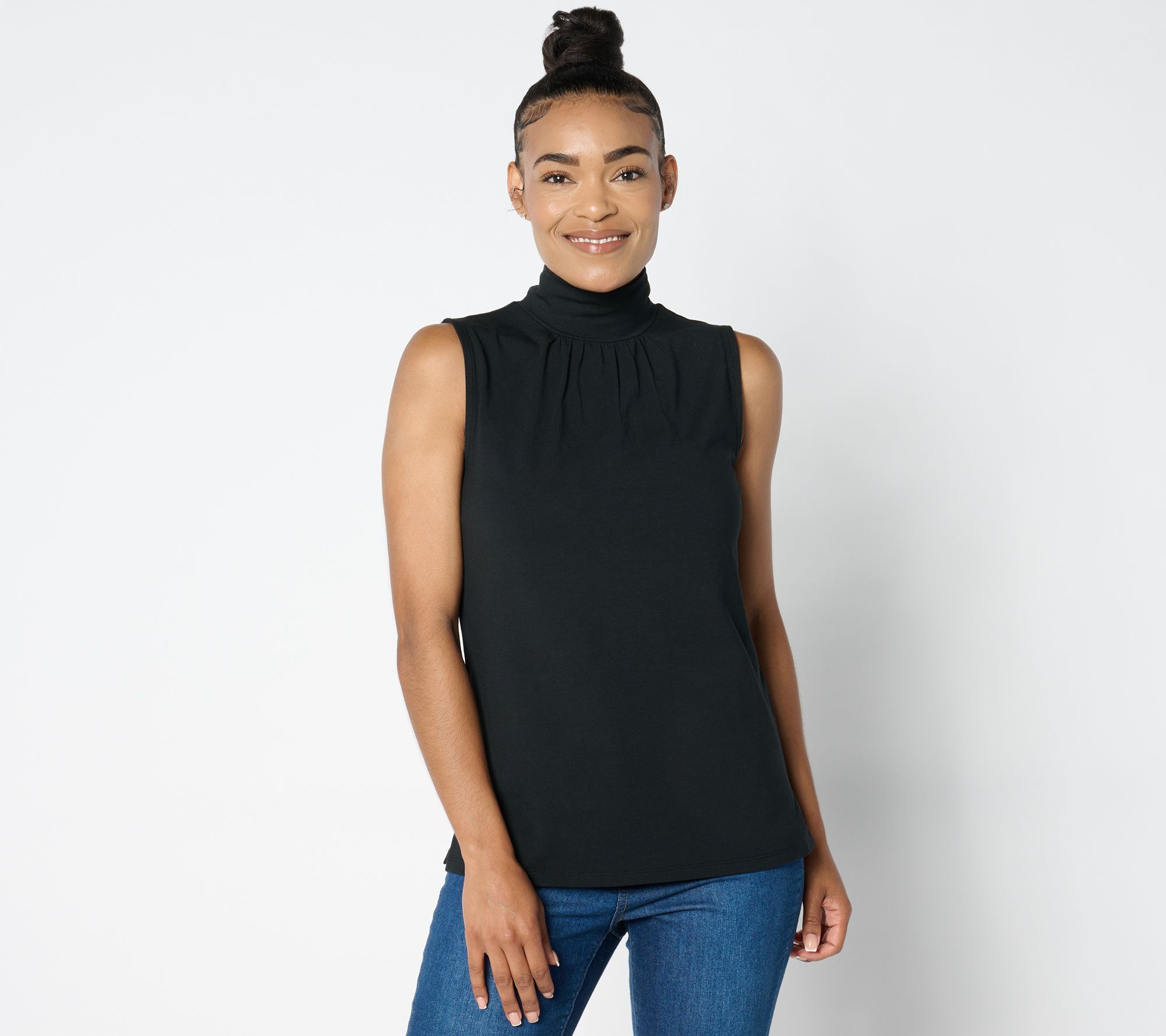 "As Is" Isaac Mizrahi Live! Essentials Mock Neck Sleeveless Top w/ Shirring