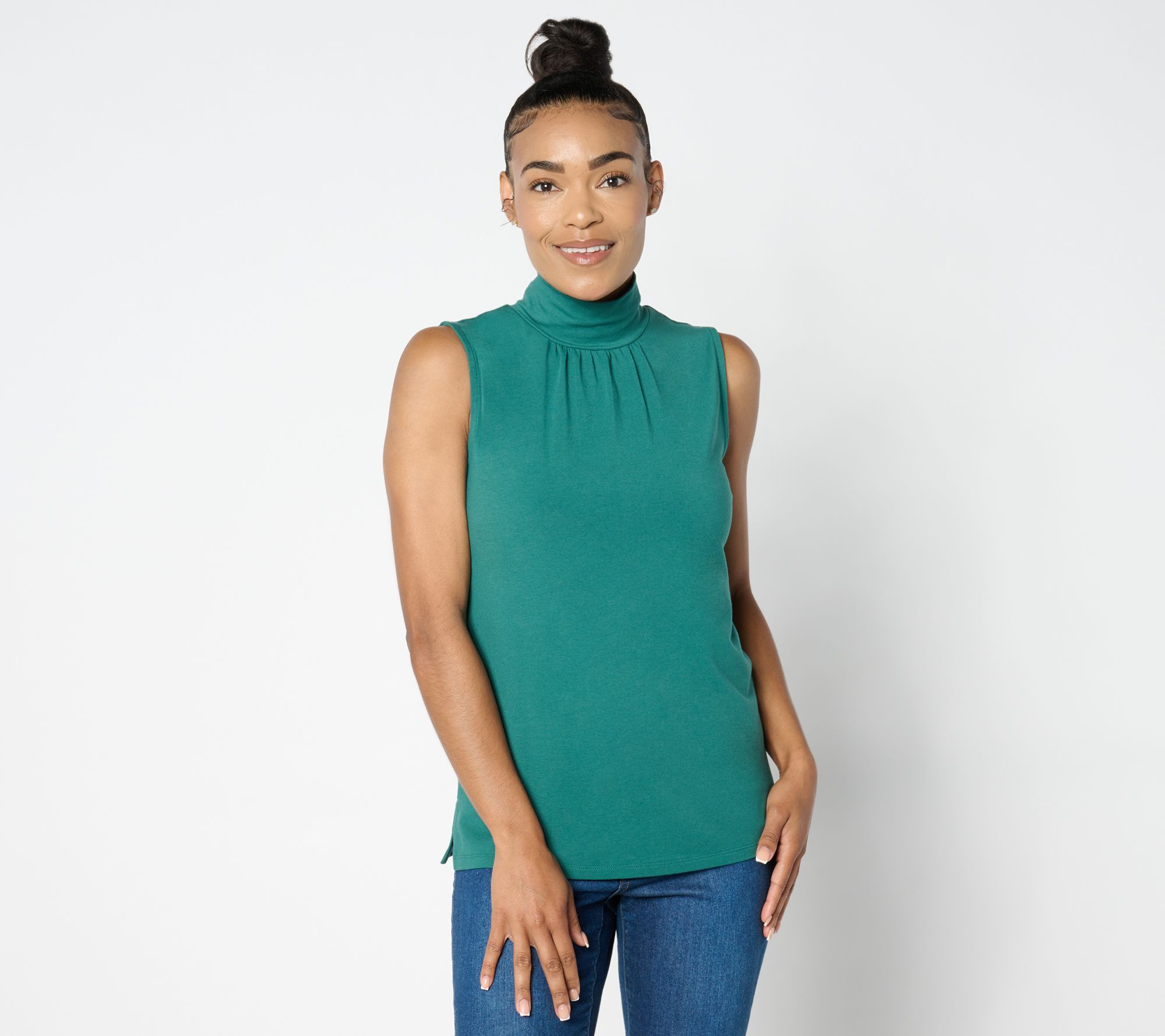"As Is" Isaac Mizrahi Live! Essentials Mock Neck Sleeveless Top w/ Shirring