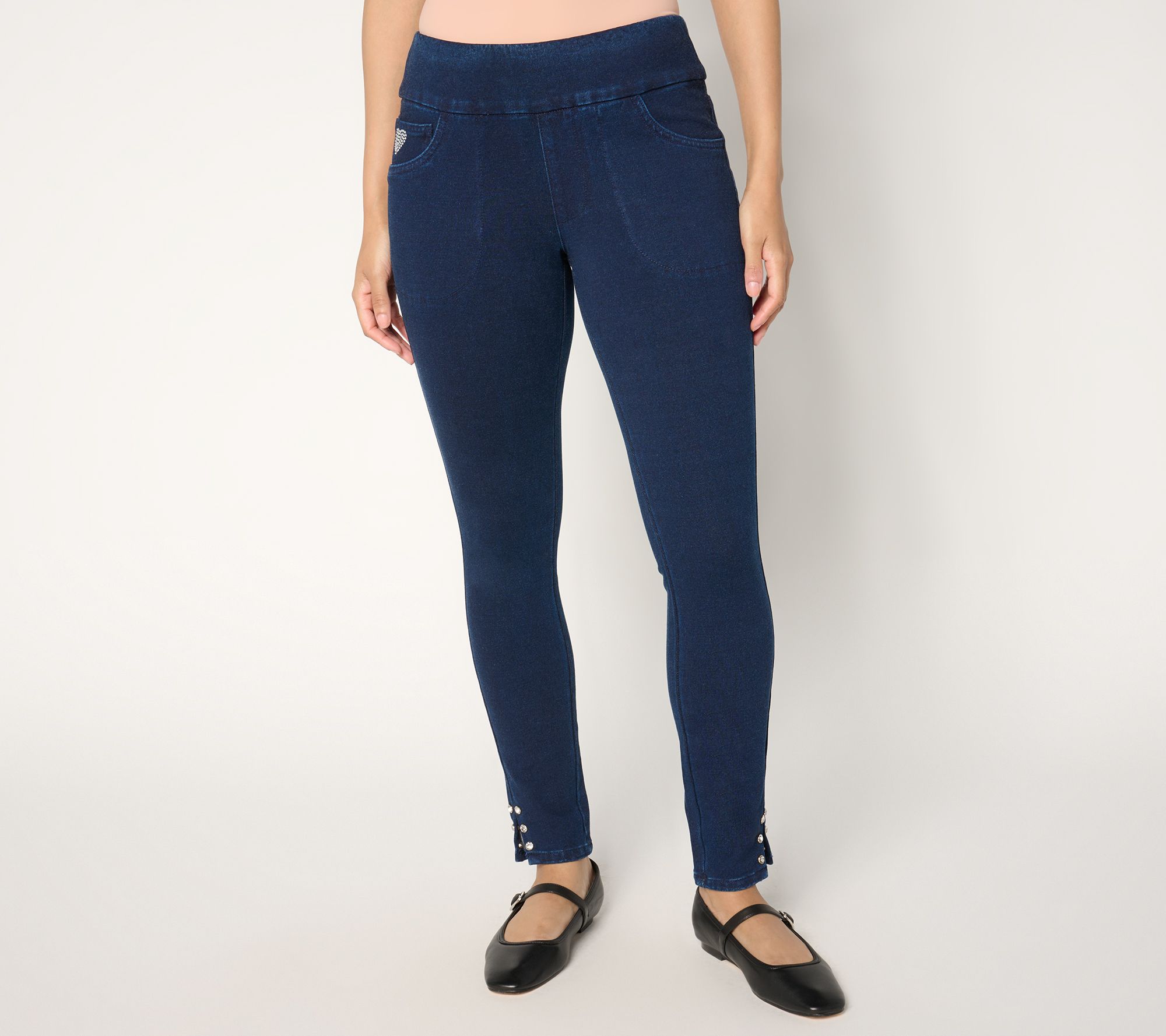 Quacker Factory DreamJeannes Short Flat Waist Jegging with Rhinestone