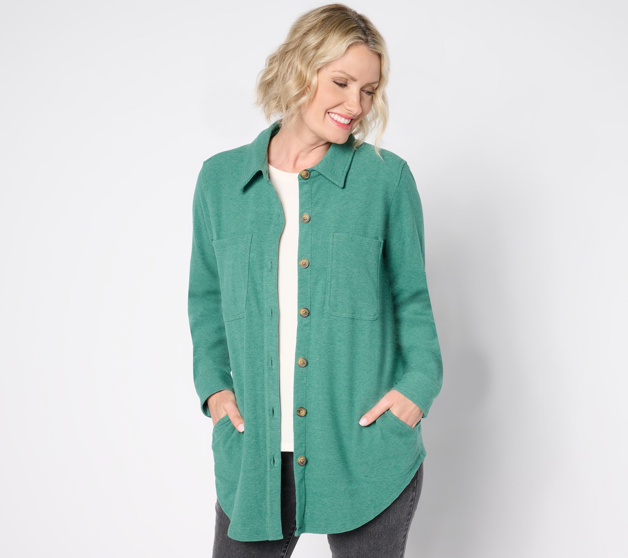 "As Is" Belle by Kim Gravel Team Colors Horn Button Knit Shacket