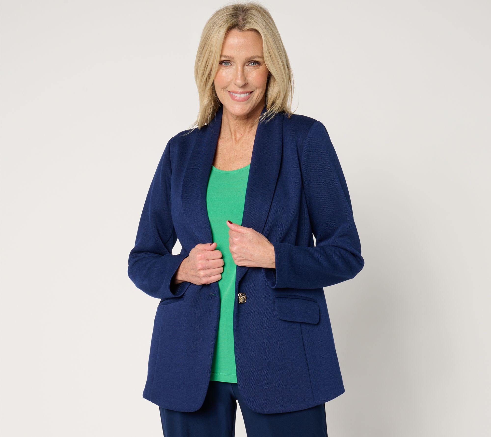 Susan Graver Petite Pique Knit Shawl Collar Blazer