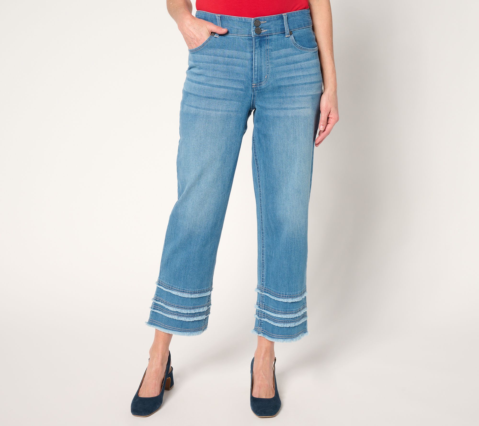 Susan Graver Petite Fray Hem Full Leg Jean