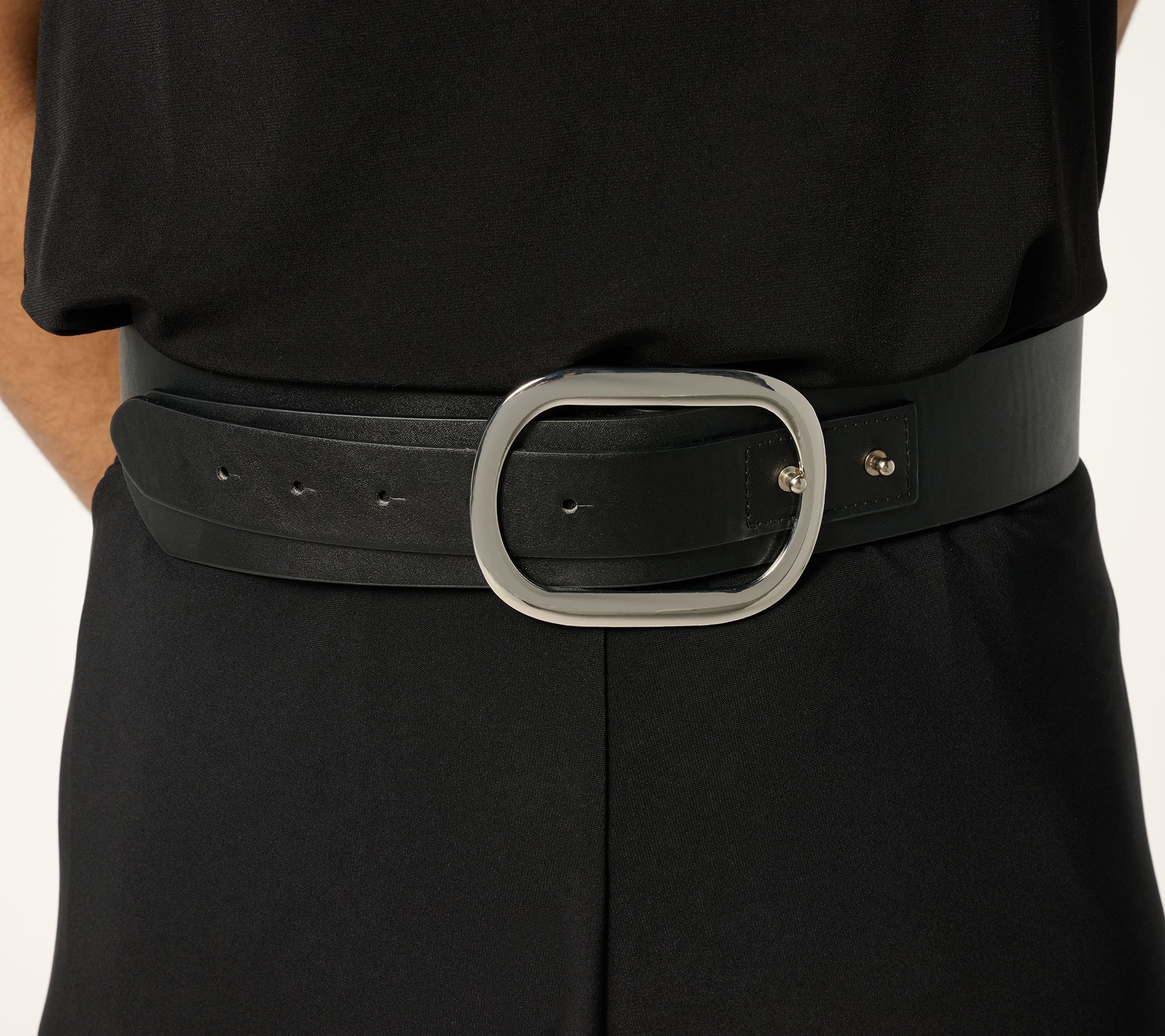 Susan Graver Faux Leather Contour Belt w/ Novelty Strap & Buckle Closure