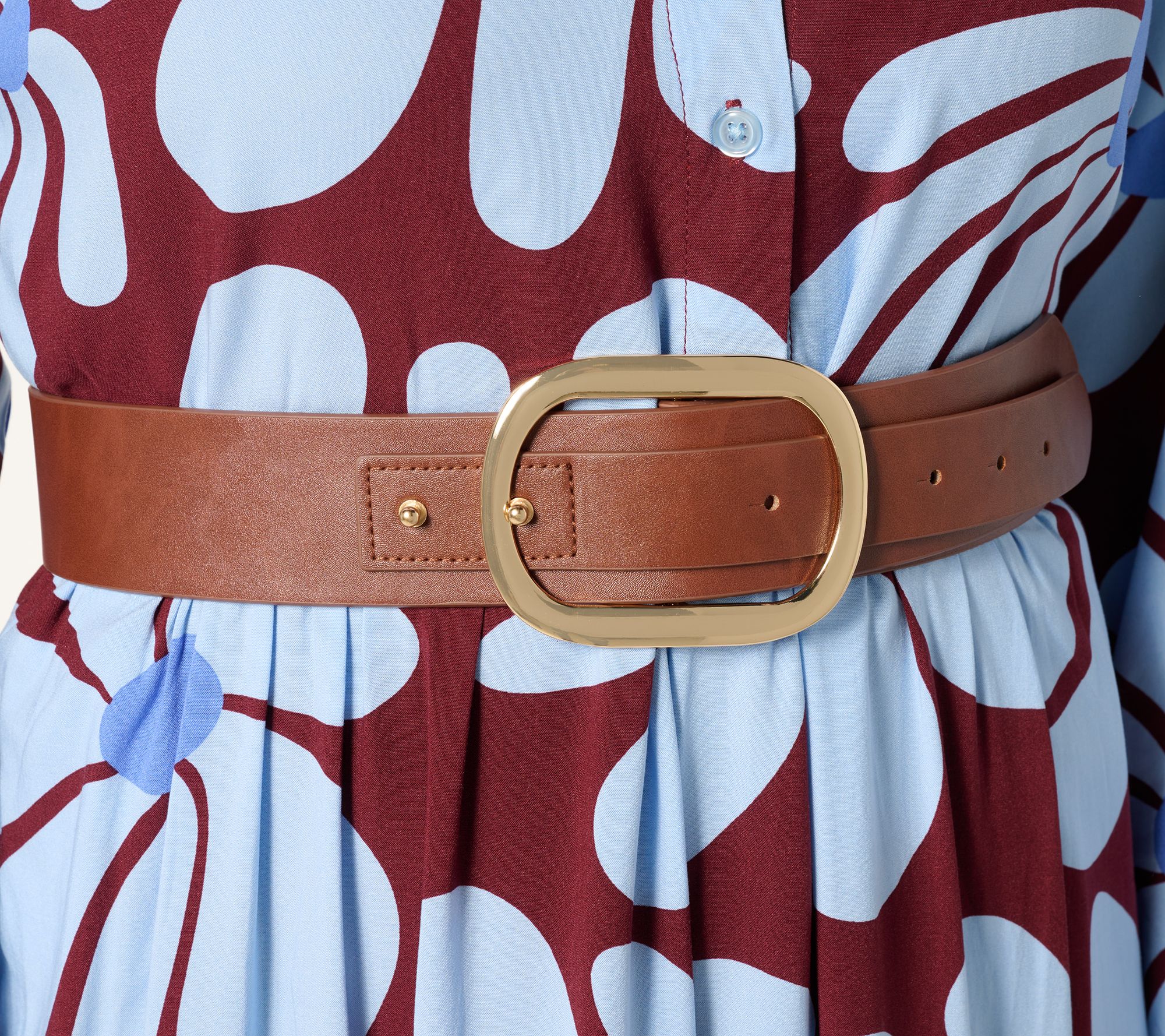 Susan Graver Faux Leather Contour Belt w/ Novelty Strap & Buckle Closure