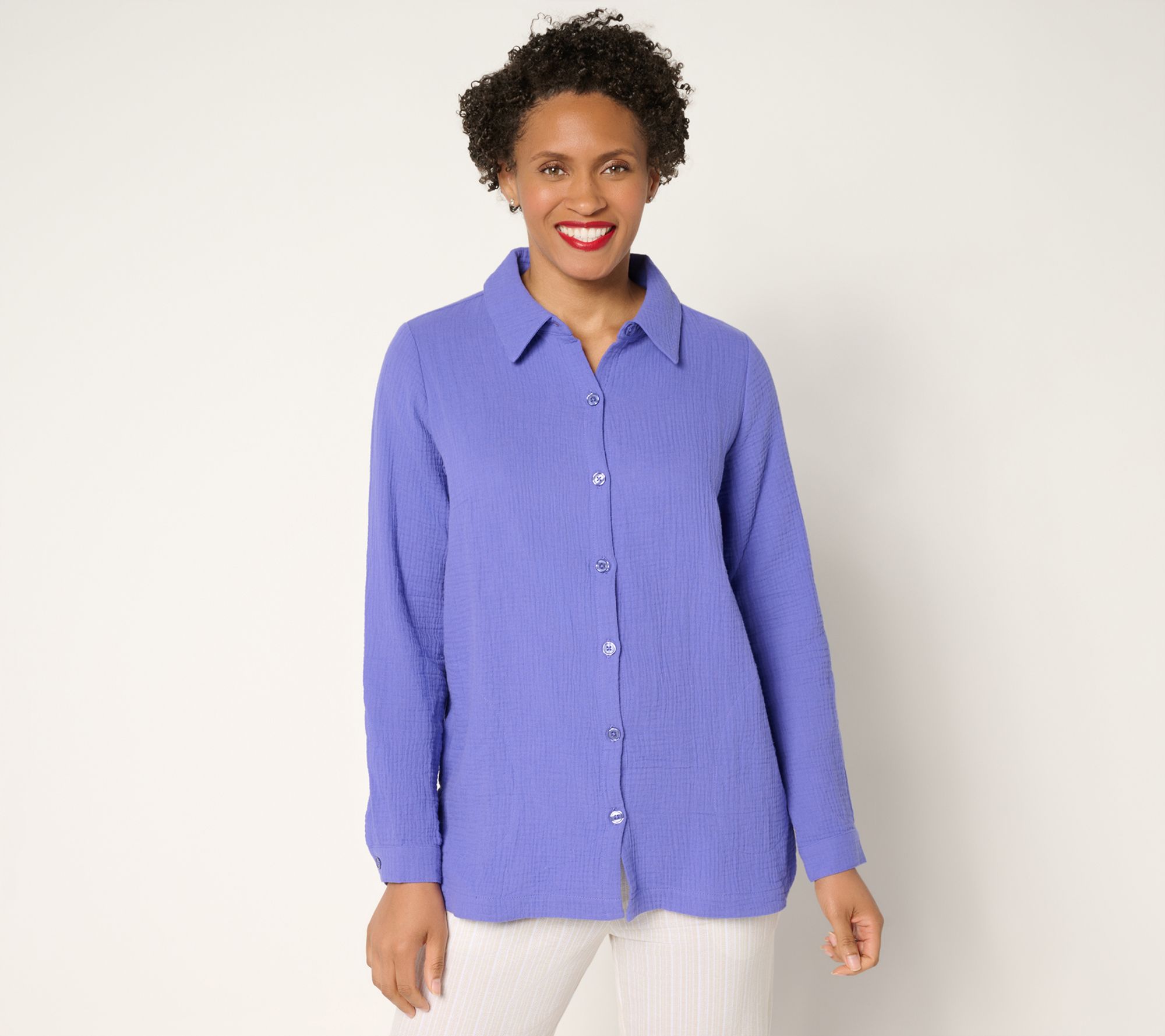 Belle Beach by Kim Gravel Regular Cotton Gauze Dolphin Hem Big Shirt