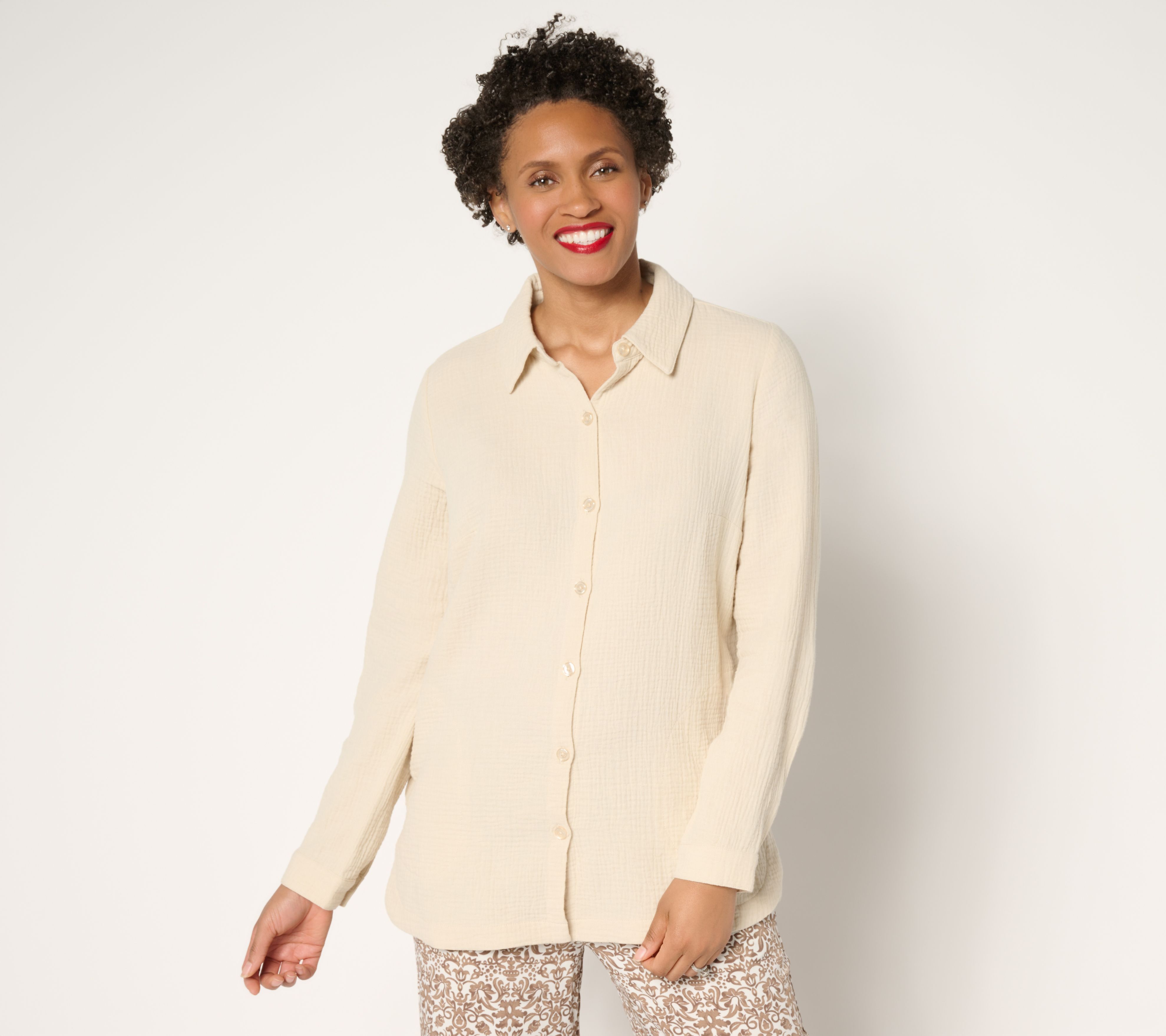 Belle Beach by Kim Gravel Regular Cotton Gauze Dolphin Hem Big Shirt