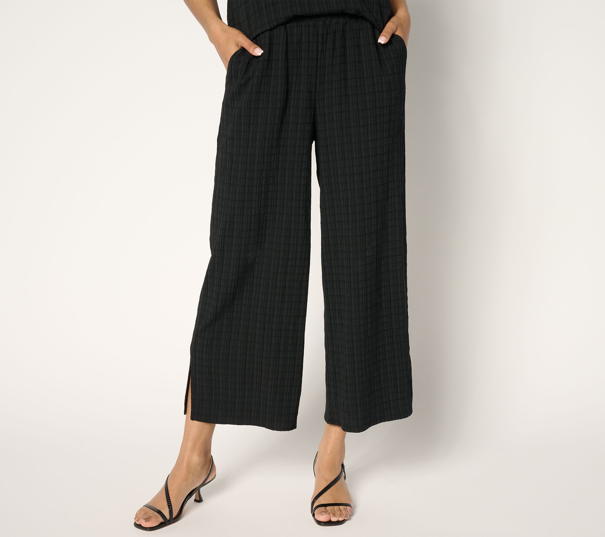 Joan Rivers Petite Textured Crop Pants with Side Slits