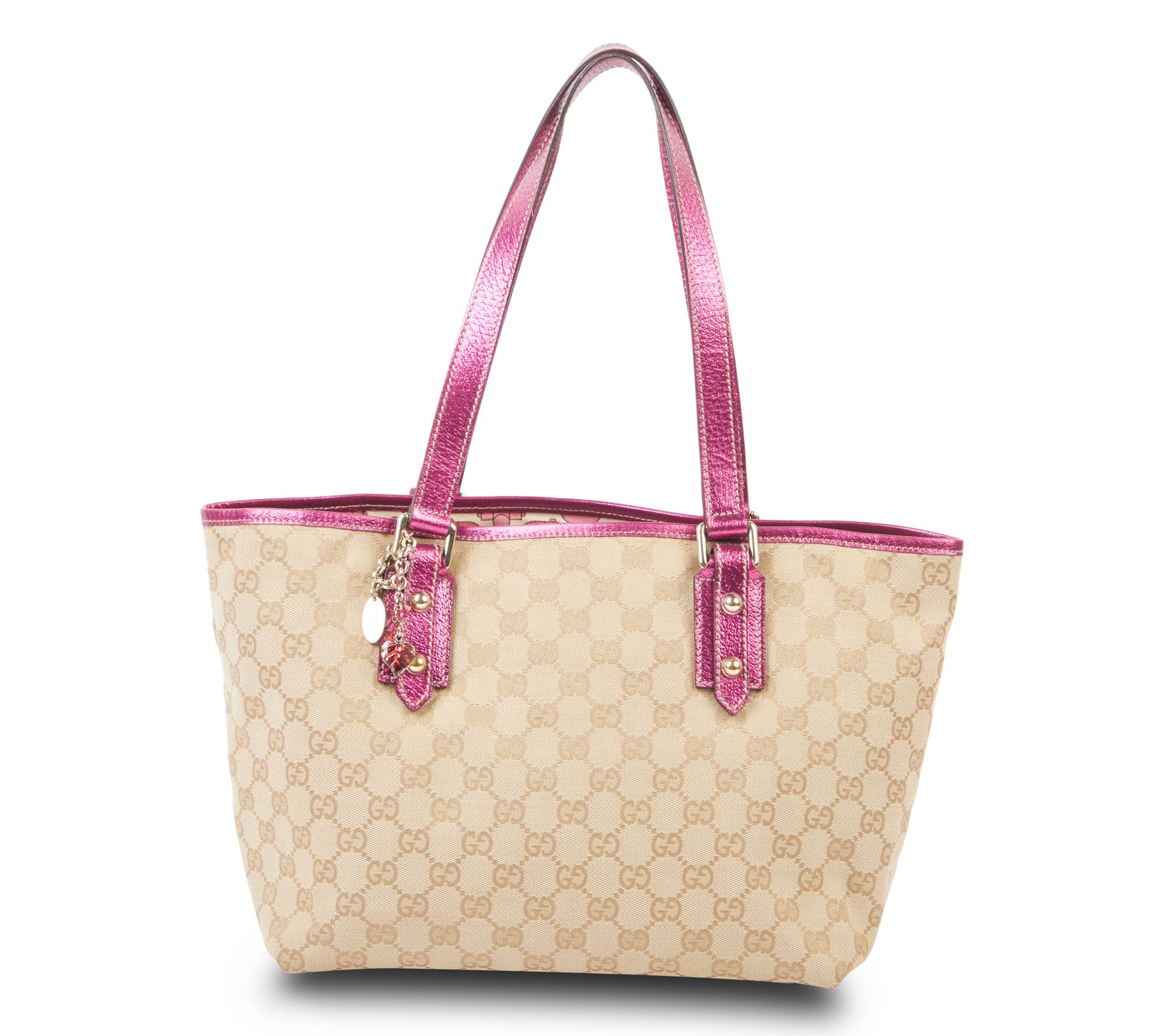 Pre Owned Gucci Jolicoeur Tote Bag GG Canvas Pink QVC