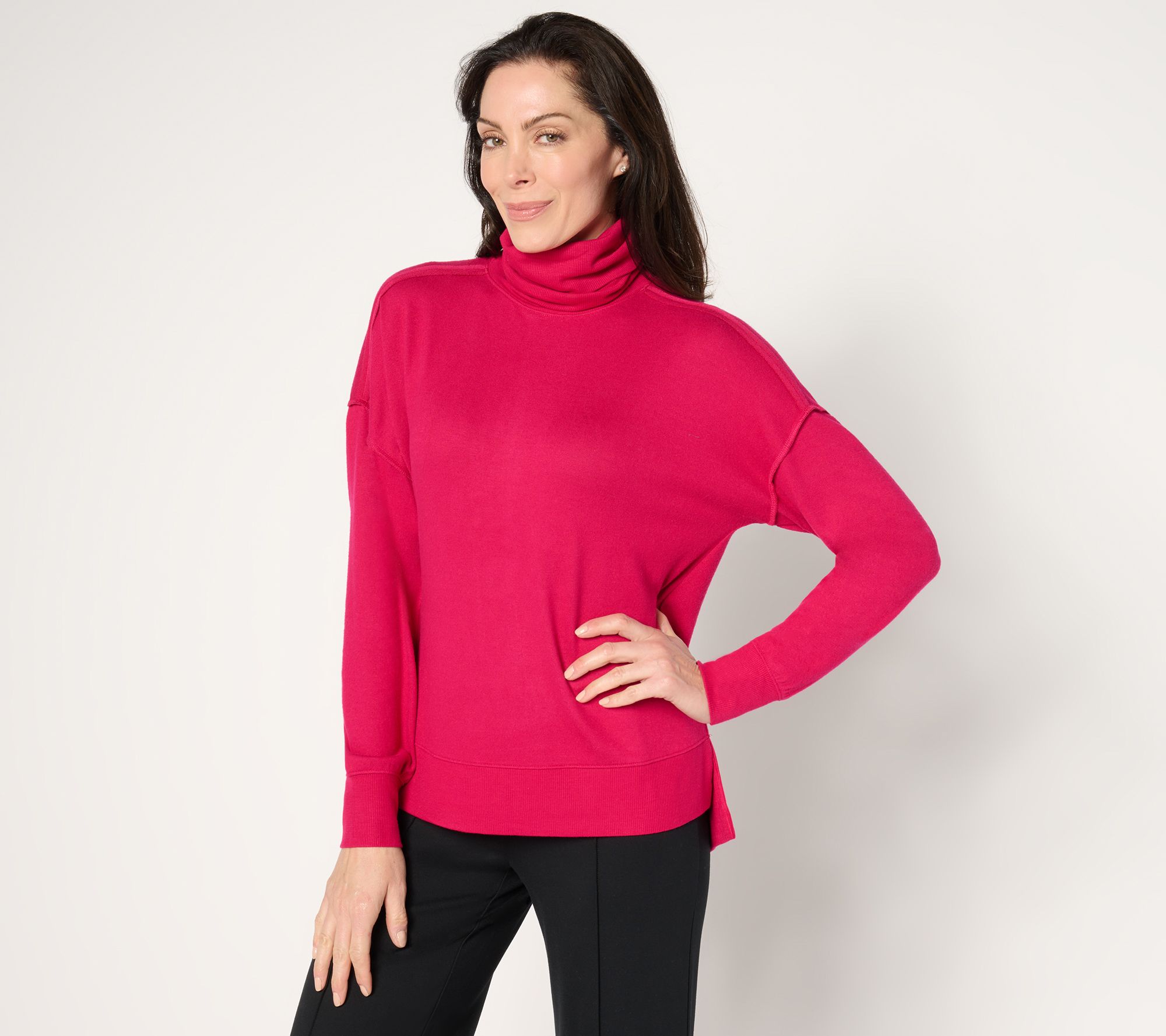 "As Is" Peace Love World Long Sleeve Turtle Neck with Raw Edge Details