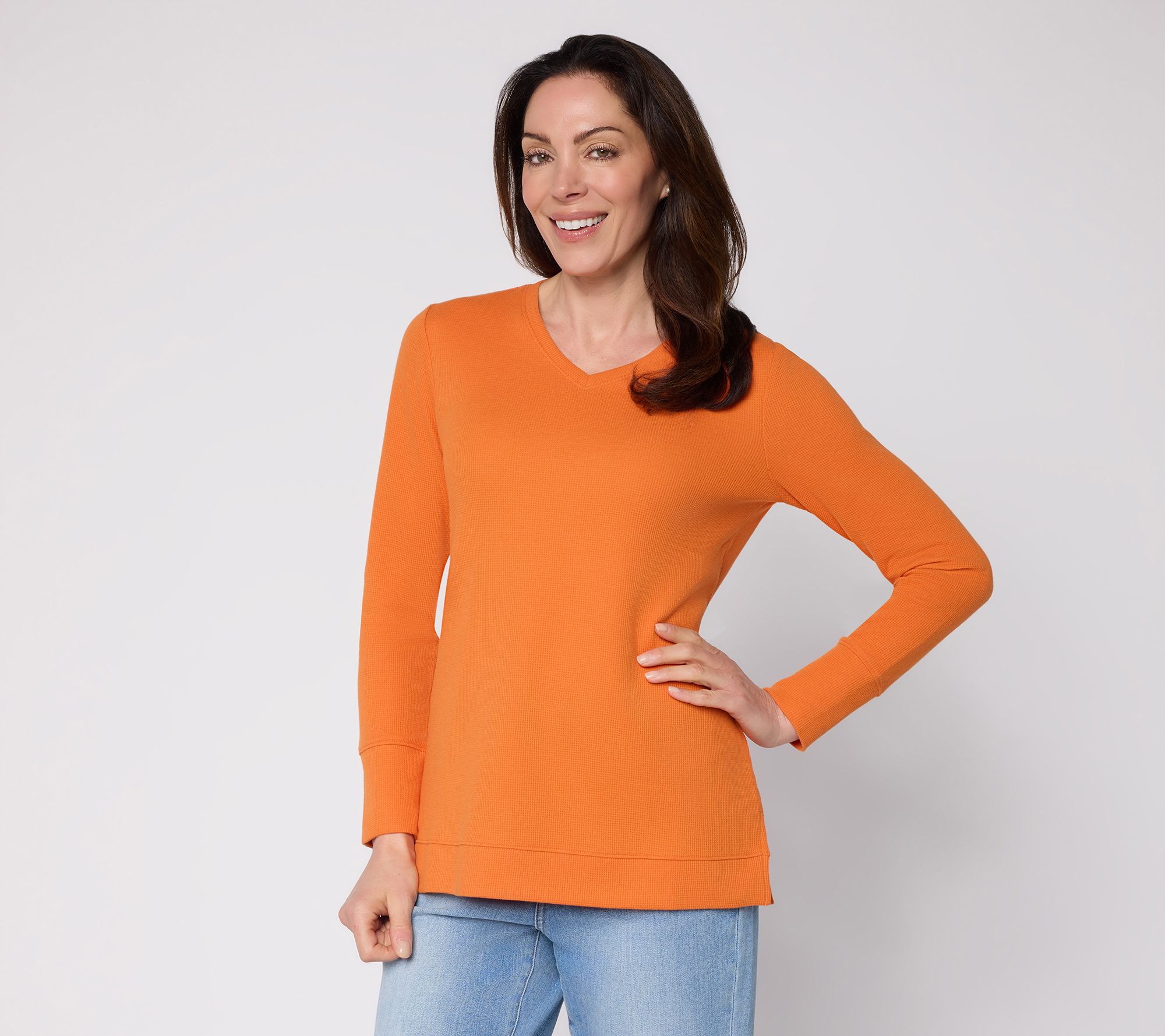 Denim & Co. Essentials Waffle Knit V-Neck Tunic