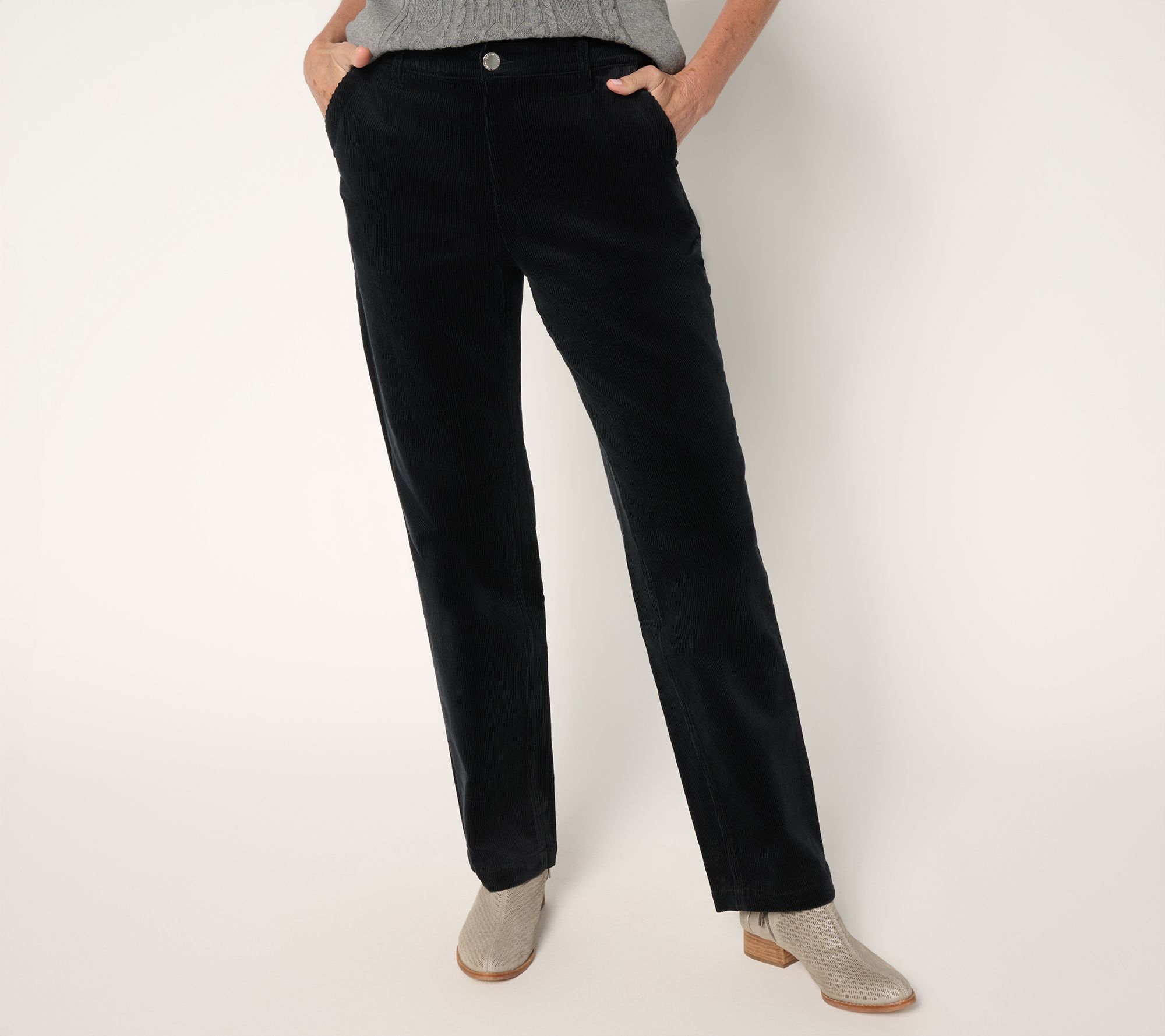 Joan Rivers Petite Stretch Corduroy Straight Leg Pants